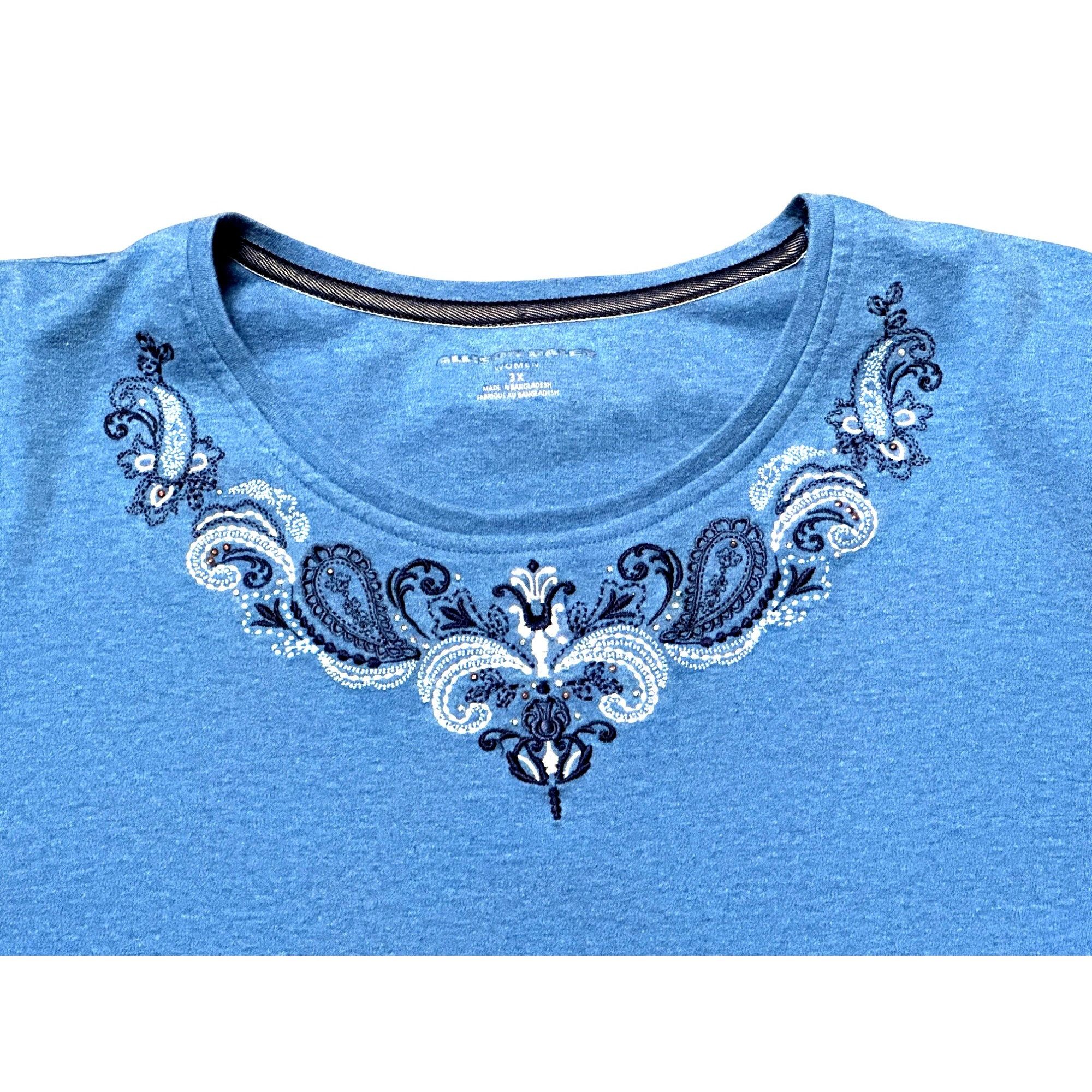 Other Allison Daley 3X Blue Embroidered Tee Shirt Soft Cotton Knit Size 3XL / US 20-22 - 8 Thumbnail