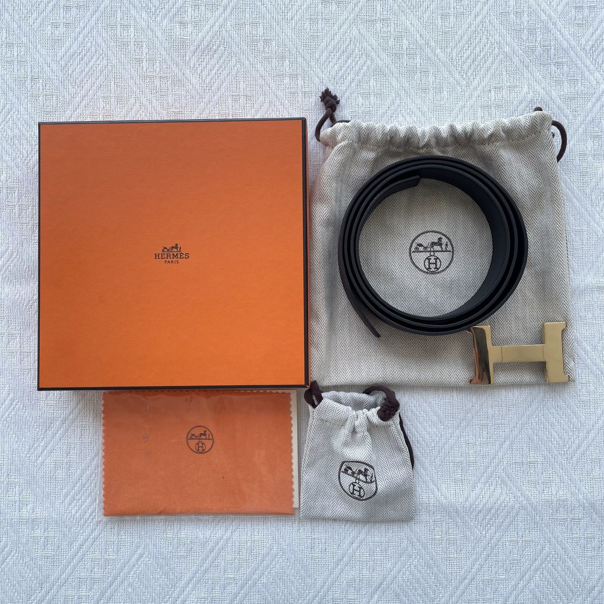 Hermes HERMES H Logo Togo Belt Black/Silvertone 3.8cm 126cm Size ONE SIZE - 3 Thumbnail