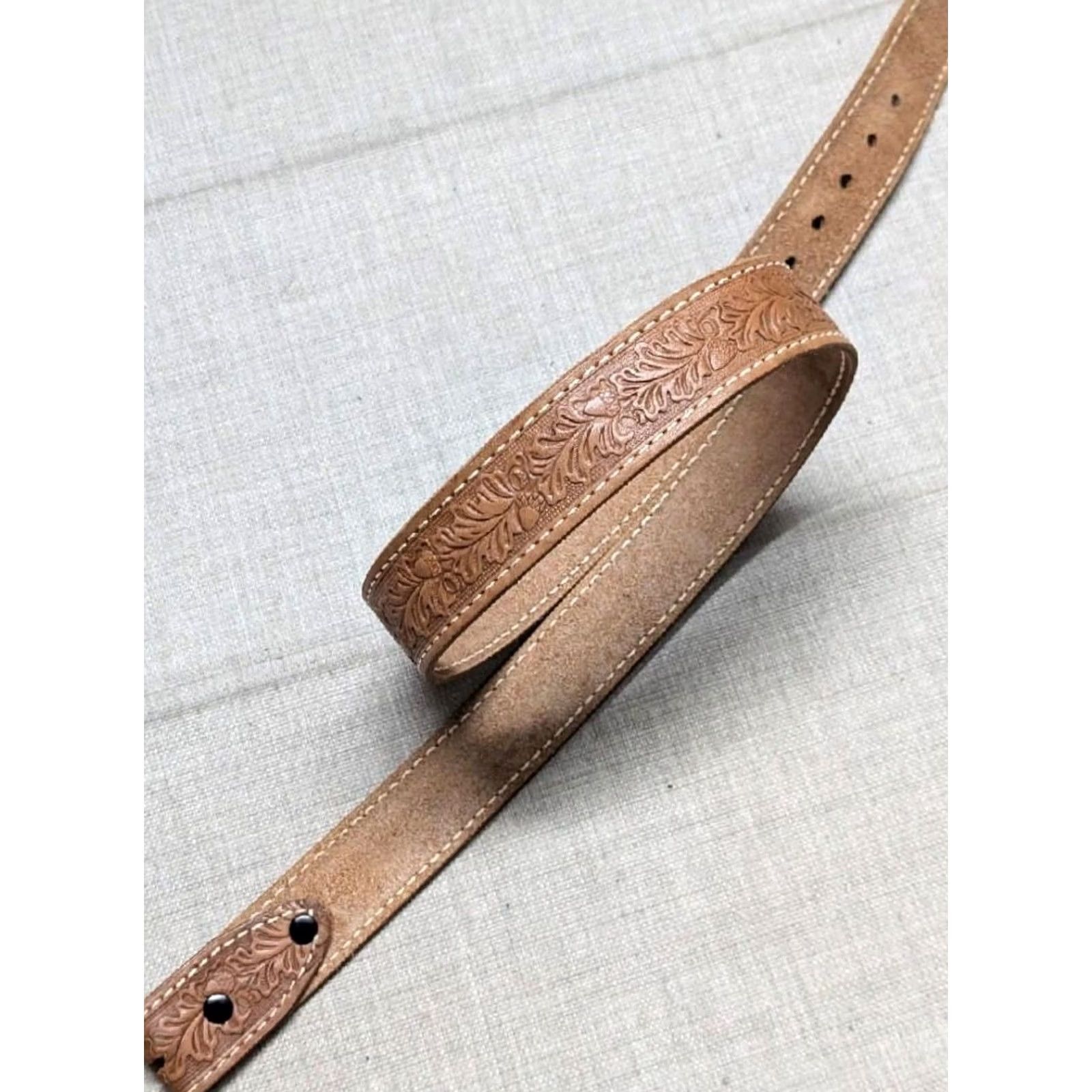 Vintage VINTAGE western belt Tooled 36 brown cowhide leather handcrafted belt Mens Size 36 - 6 Thumbnail