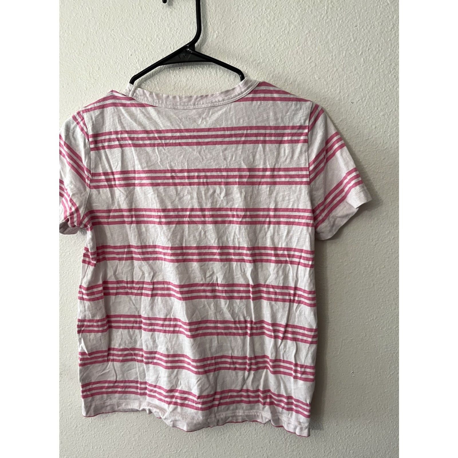Ann Taylor LOFT Womens T-Shirt Pink White Striped Crew Neck Top Tee MP Petite - Short Sleeve - Cotton Blend - Button Accent - Casual Basic - 2010s - Womens Size M / US 6-8 / IT 42-44 - 2 Thumbnail