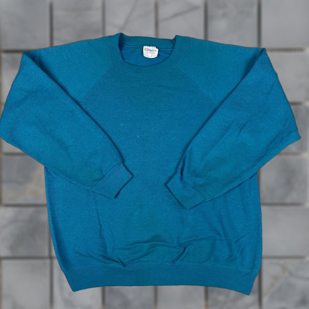Hanes VINTAGE Hanes Sweatshirt Adult Large Green Teal 80s 90s Pullover USA Made Crew Neck Mens Sweatshirt Size US L / EU 52-54 / 3 - 1 Thumbnail