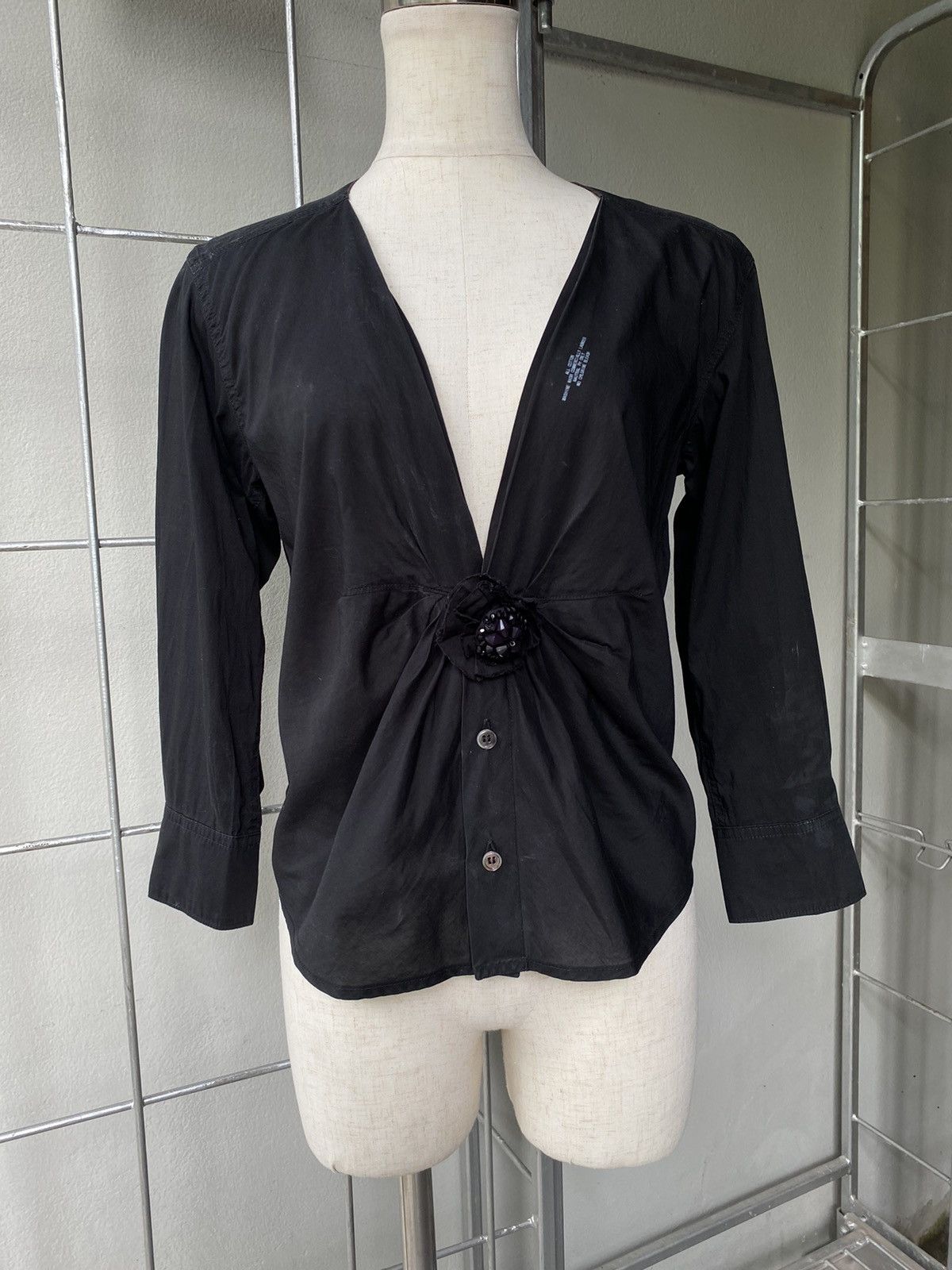 Zucca ZUCCA Black Rosette Front Blouse Size M / US 6-8 / IT 42-44 - 6 Thumbnail