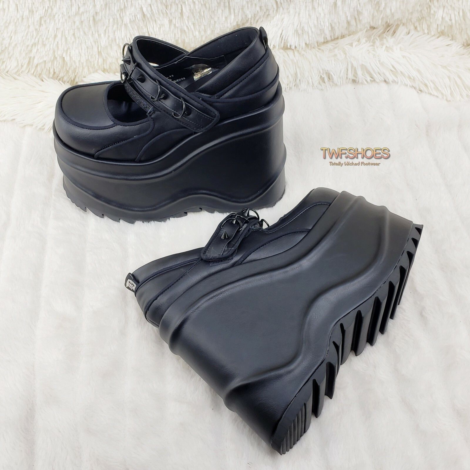 Demonia Cult DEMONIA Wave 48- 6" Platform Black Matte Goth Punk Mary Jane Size US 11 / IT 41 - 4 Thumbnail