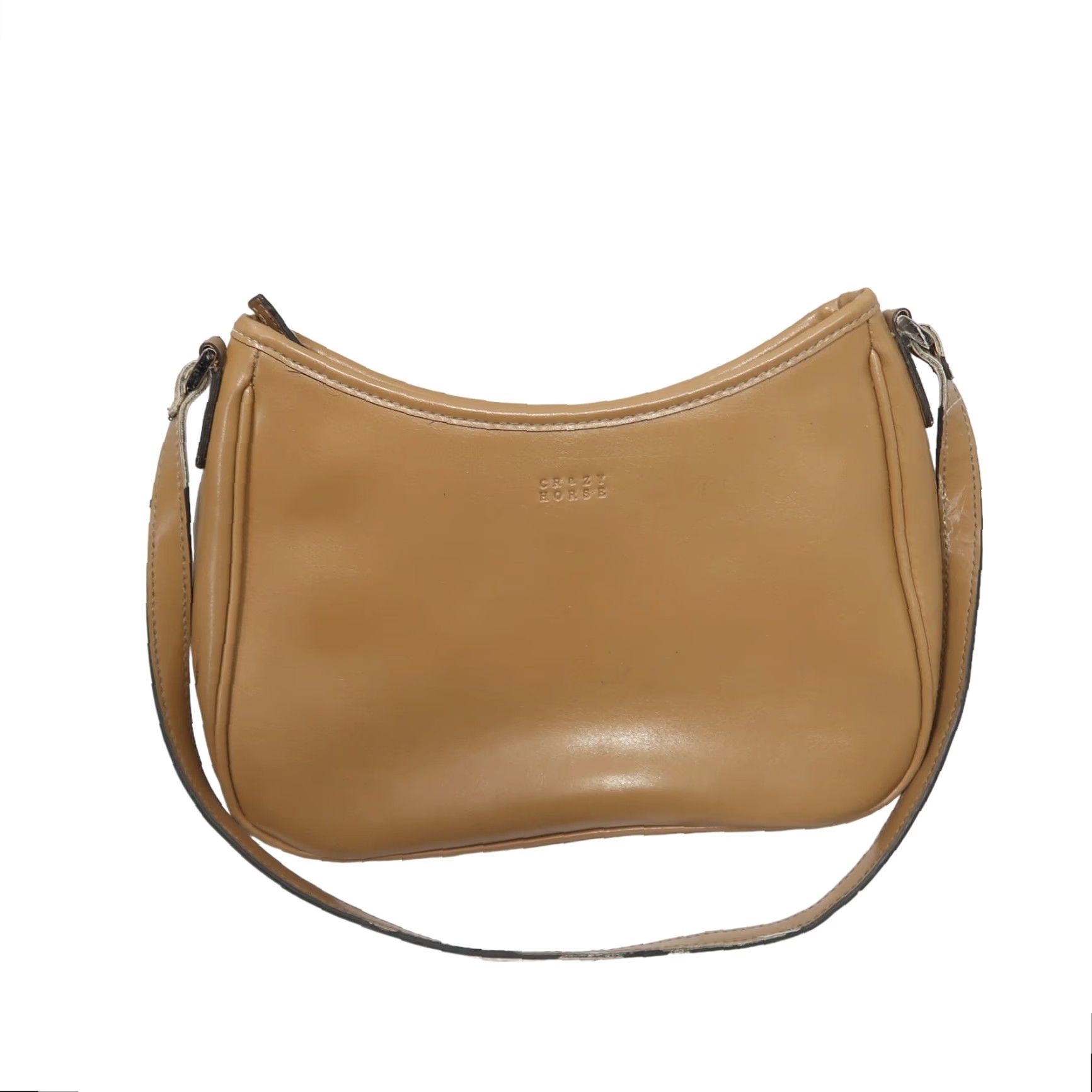 Liz Claiborne VINTAGE Liz Claiborne Crazy Horse tan faux leather Shoulder Bag Purse Small Women zipper 11" length 7" height 3" width Size ONE SIZE - 5 Thumbnail