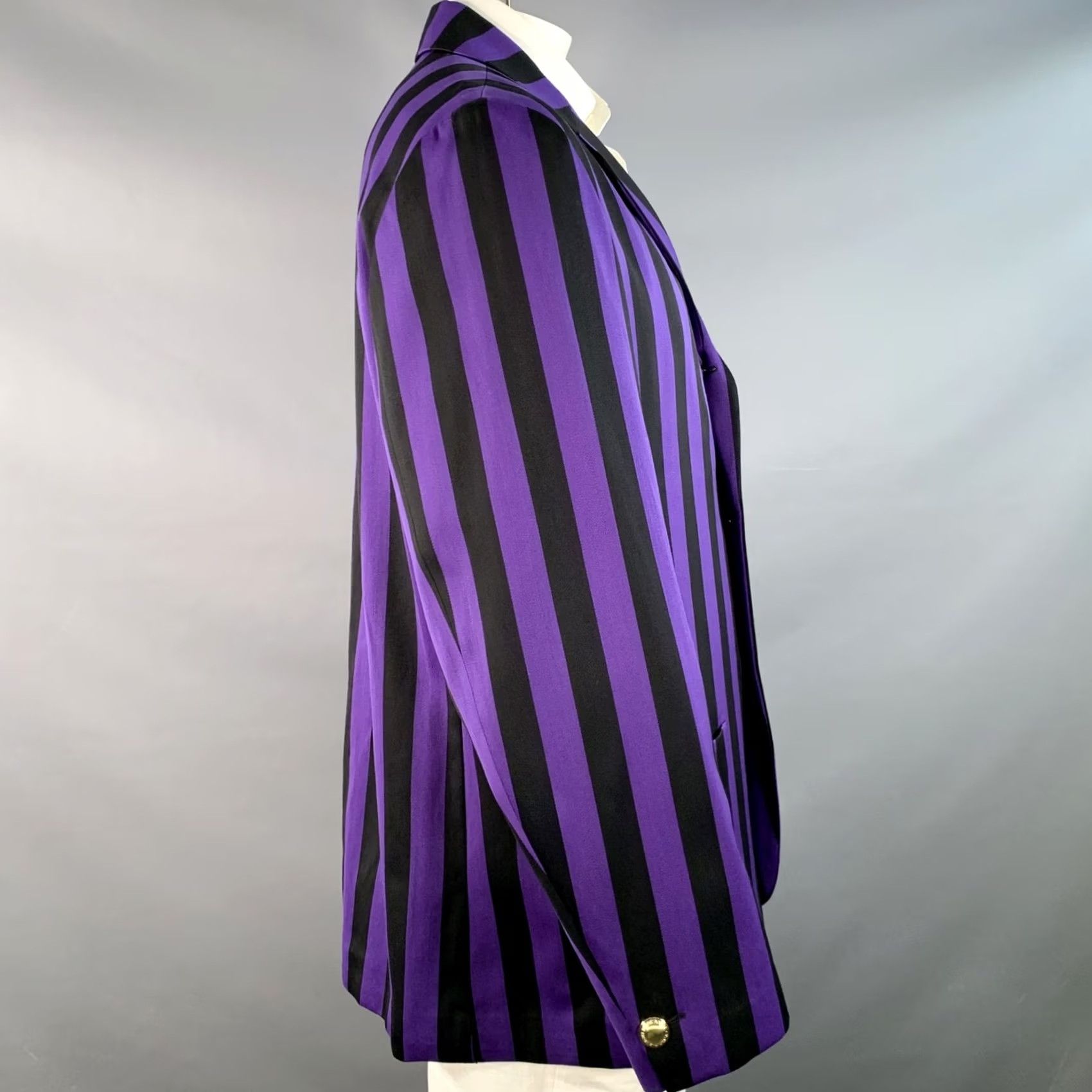 Rowing Blazers ROWING BLAZERS Sport Coat 46 Long Black Purple Stripe Cotton Wool Notch Lapel Mens Size 46R - 2 Thumbnail