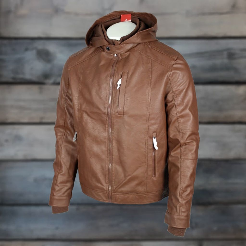 Guess GUESS Roney PU Faux Leather Jacket Hooded L Large Camel Brown Mens Jacket Size US L / EU 52-54 / 3 - 1 Thumbnail