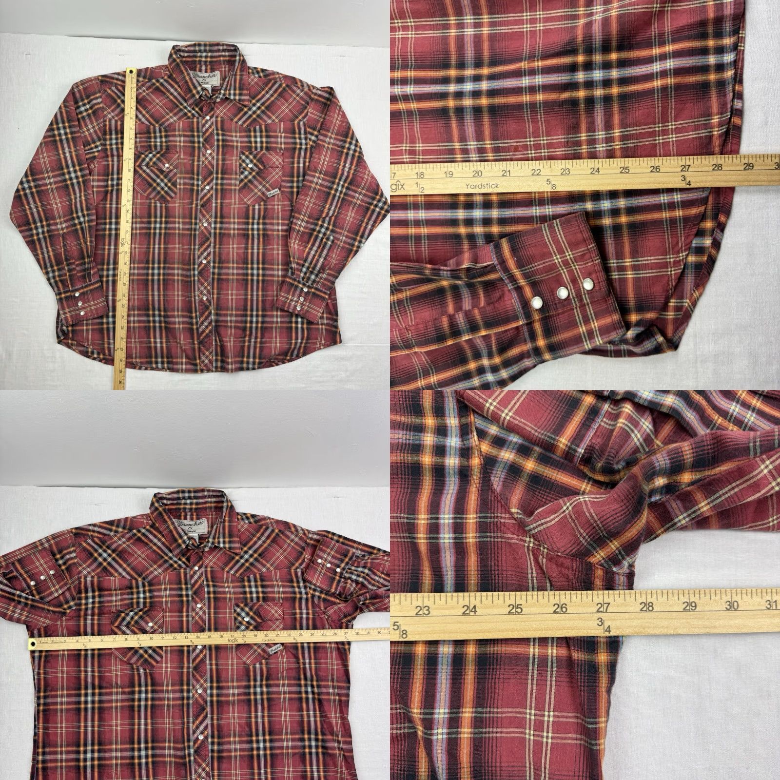 Wrangler VINTAGE Wrangler Wrancher Pearl Snap Shirt Adult 2XL Red Plaid Western Cowboy Mens Size US XXL / EU 58 / 5 - 8 Thumbnail