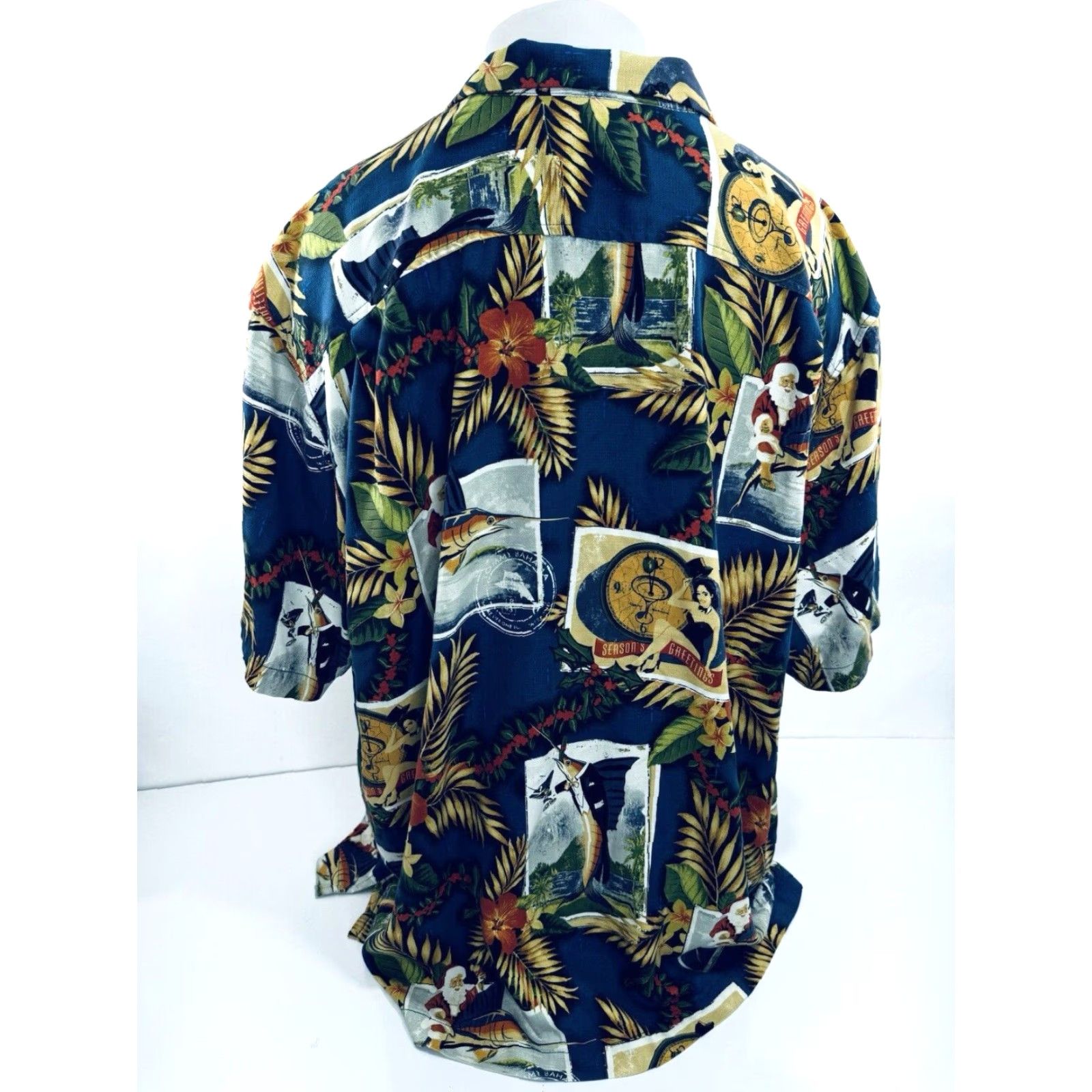 Tommy Bahama TOMMY BAHAMA Shirt - Button-Up Short Sleeve 3XL Mens Blue Christmas Hawaiian Aloha Santa Holiday Size US XXL / EU 58 / 5 - 4 Thumbnail