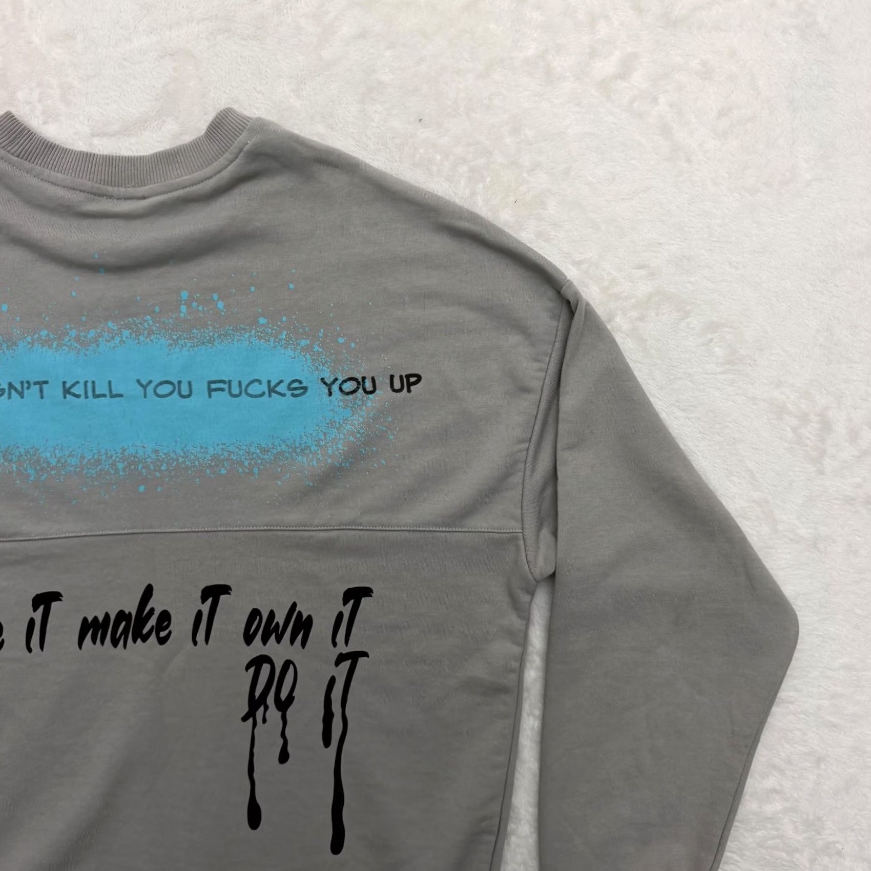 Vintage BREEZY Sweatshirt Mens Large Gray Graphic Print Quotes Pullover Crew Neck Size US L / EU 52-54 / 3 - 3 Thumbnail