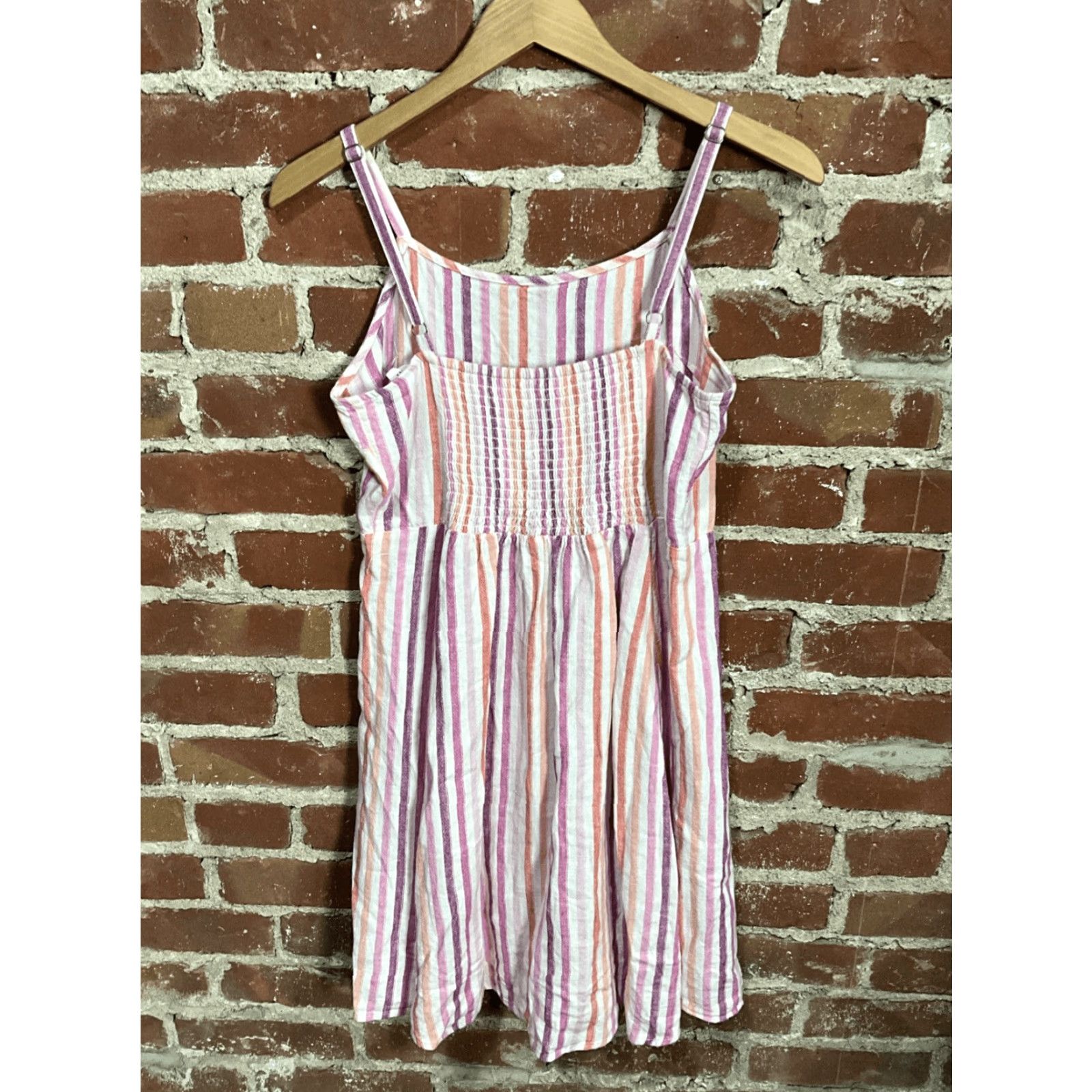Gap GAP Sundress Womens S Pink Striped Linen Blend Back Button Strap Size S / US 4 / IT 40 - 3 Thumbnail
