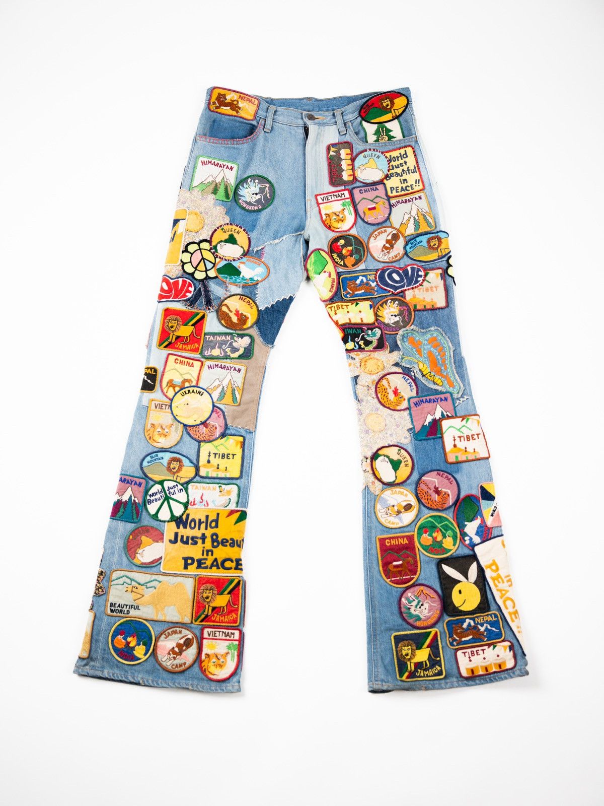 image of Kapital Flared Appliquéd Patchwork Jeans in Blue, Men's (Size 32)