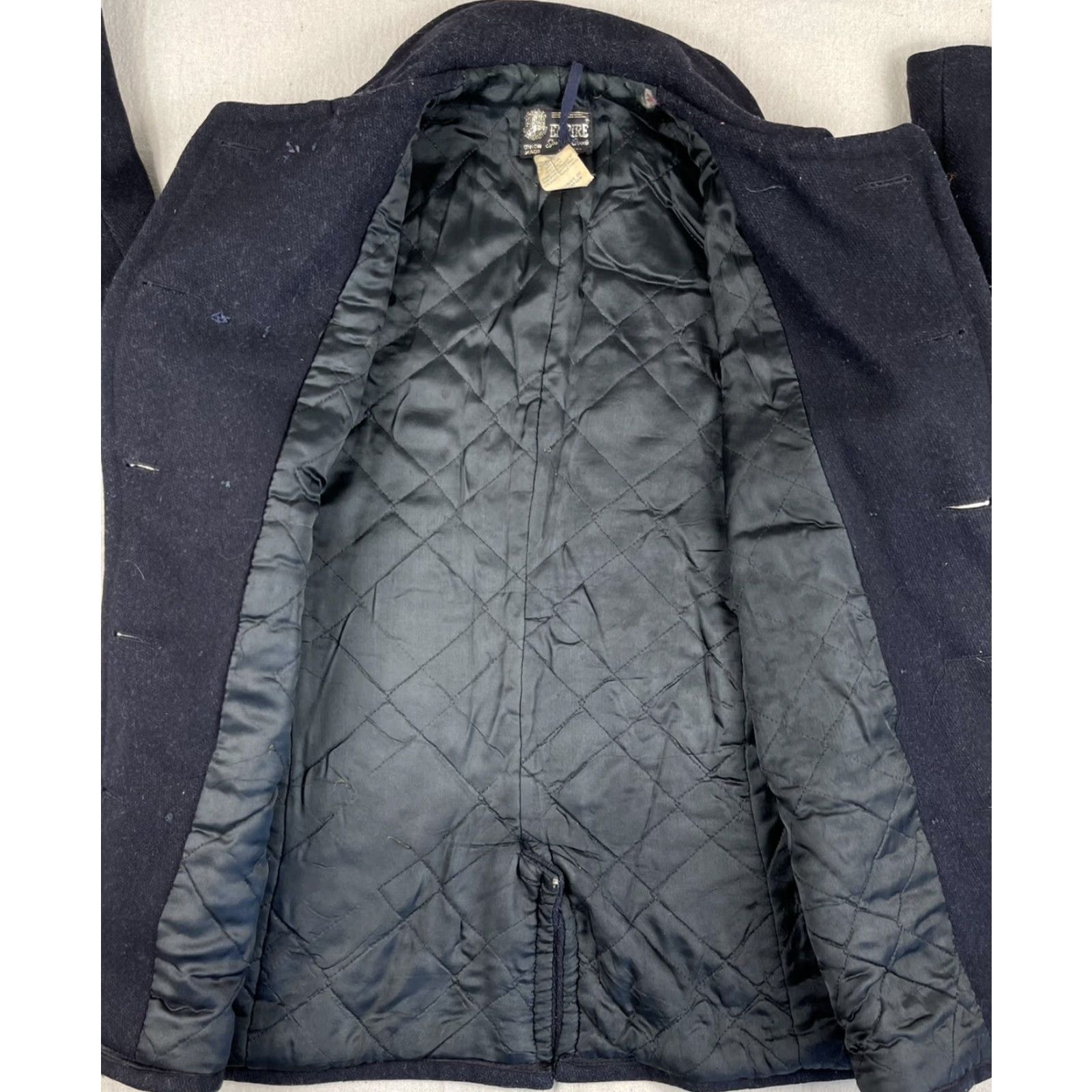 Vintage VINTAGE Empire Pea Coat Jacket Wool Navy 60s 70s Mens 36 Peacoat Regular 100% Wool Blue Quilted Pockets US Navy Button N/A Size US XXS / EU 40 - 3 Thumbnail