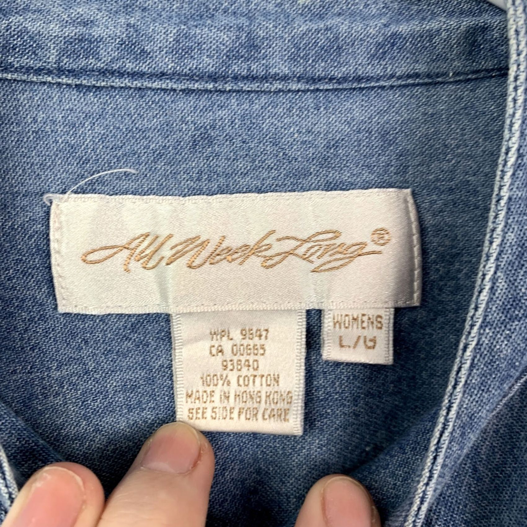 Denime VINTAGE All Week Long Denim Shirt Embroidered Band Collar Blouse Women's Large Size L / US 10 / IT 46 - 5 Thumbnail