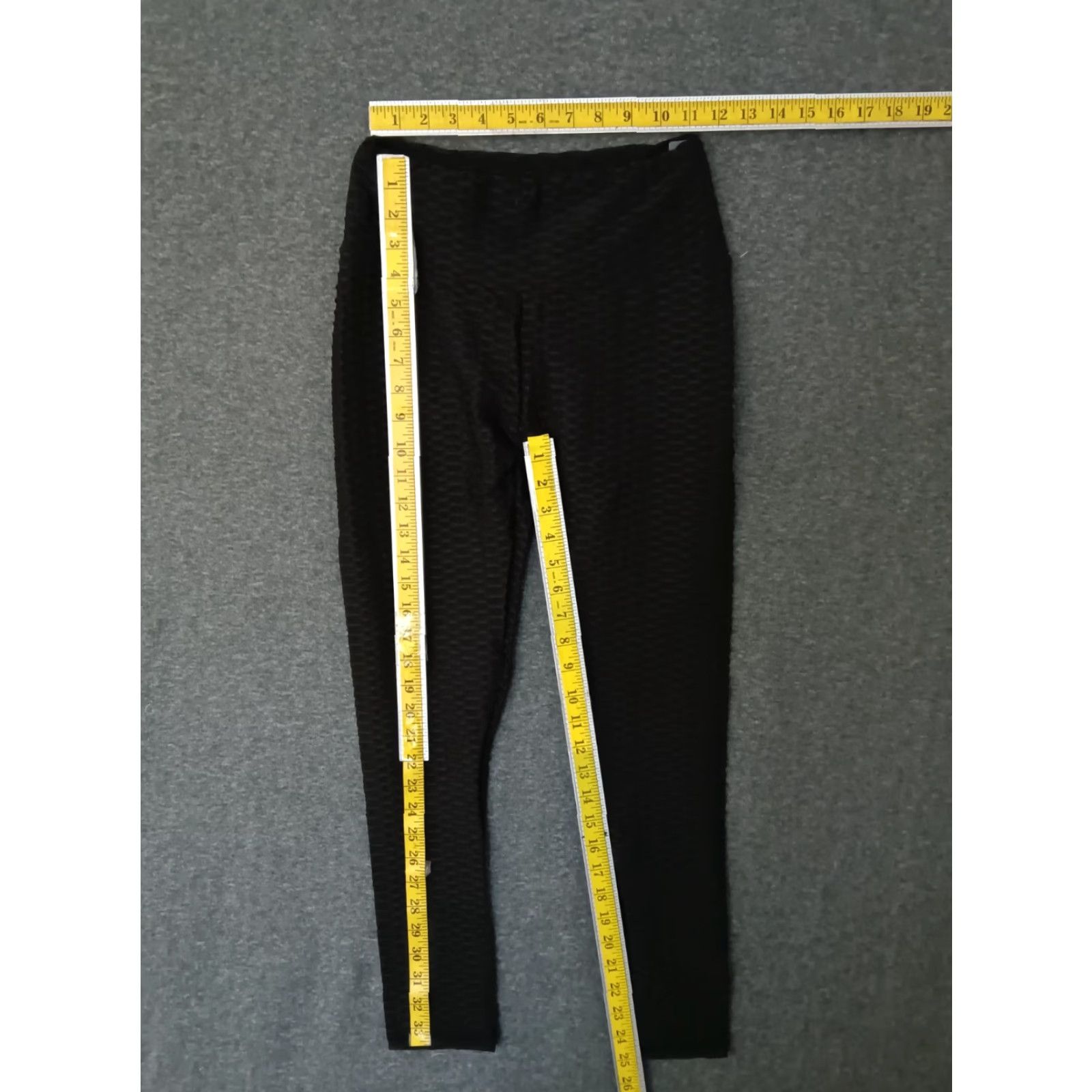 Vintage Women's Leggings M Black Mid Waist Textured Pull-On Jegging - Yoga, Gym & Training Womens Size 32" / US 10 / IT 46 - 4 Thumbnail