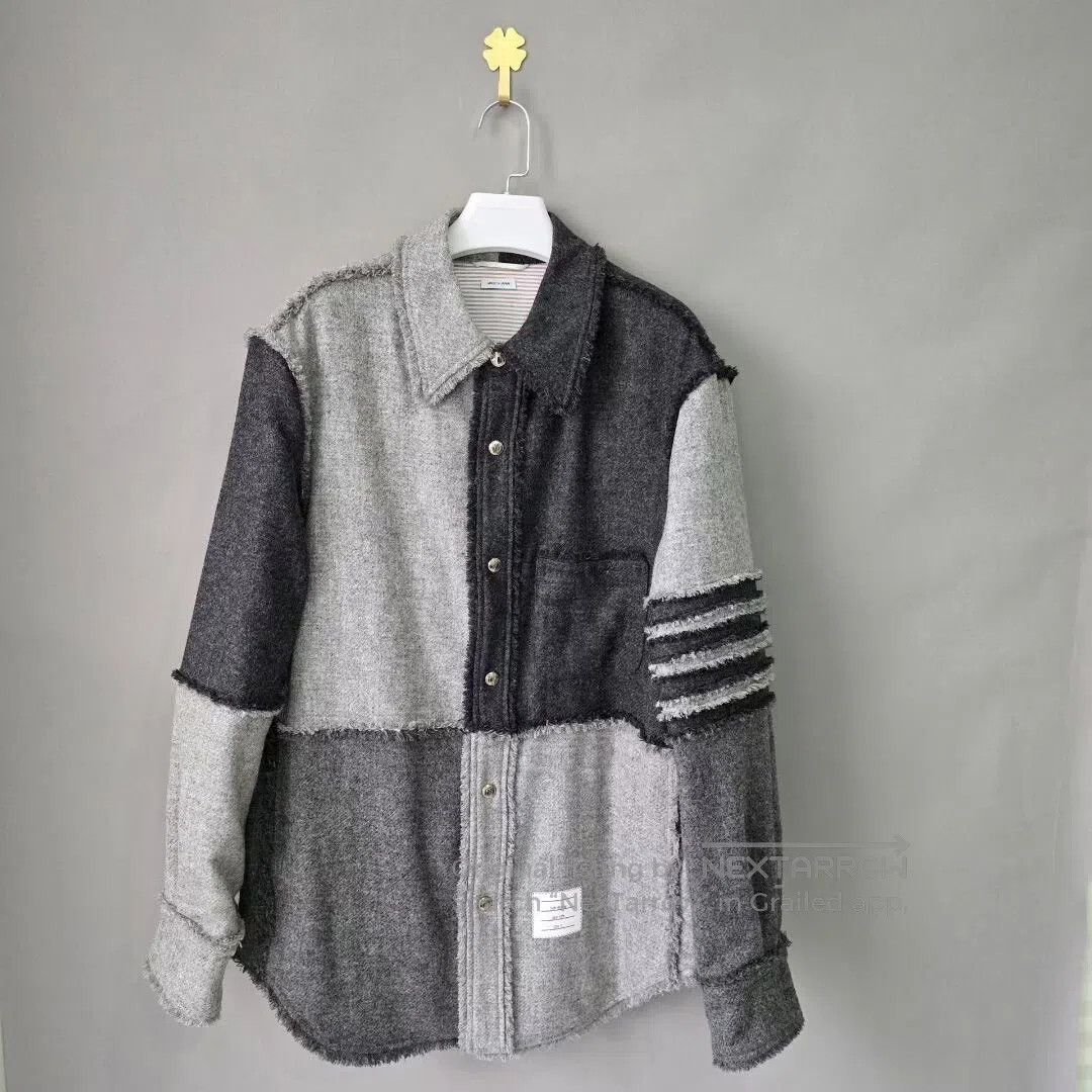 Thom Browne Thom Browne Black and Grey Color-Block Fringe Patchwork Wo Size US M / EU 48-50 / 2 - 1 Thumbnail