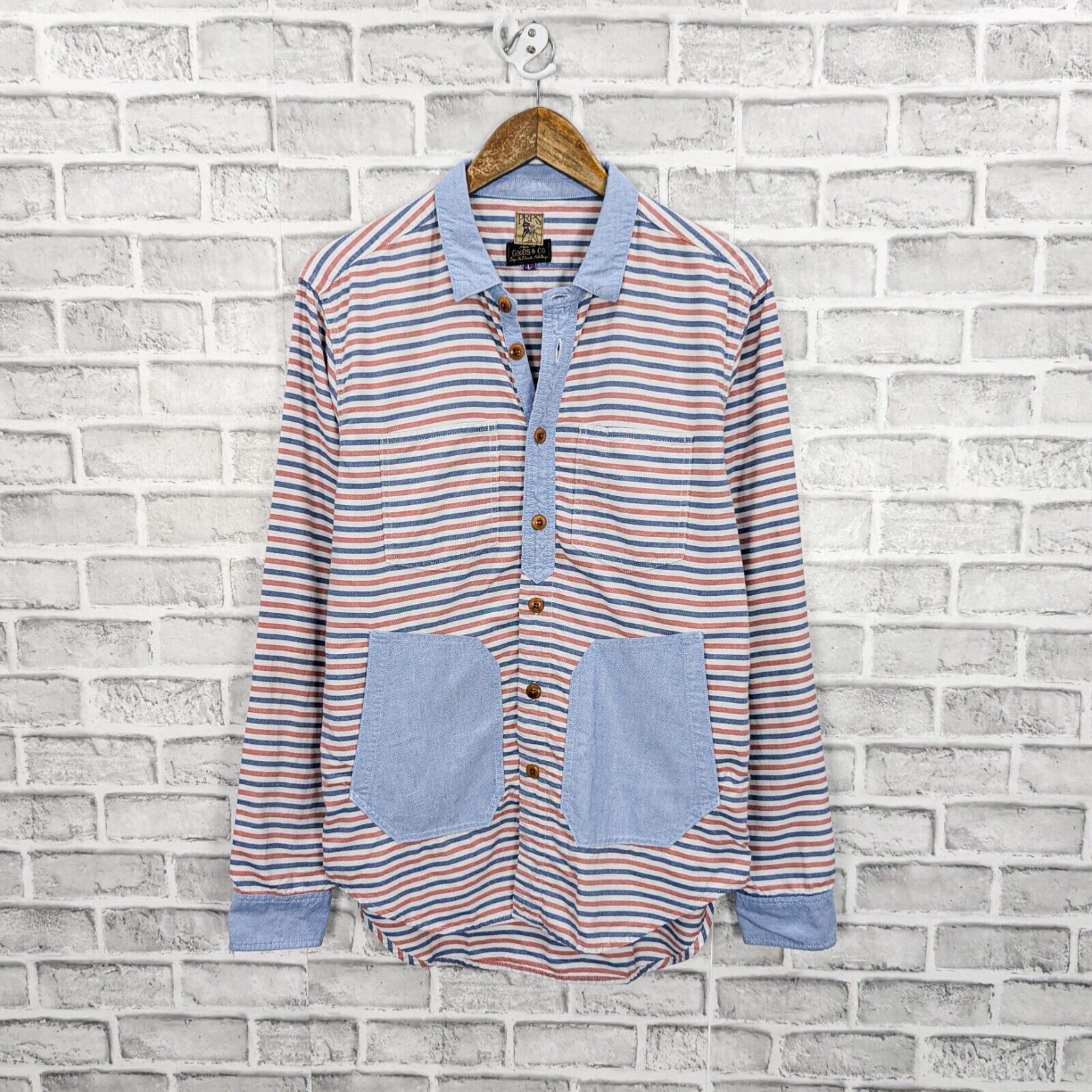 Prps PRPS Goods & Co. Japan Men's Blue Red Striped Chambray shirt Size US L / EU 52-54 / 3 - 1 Thumbnail