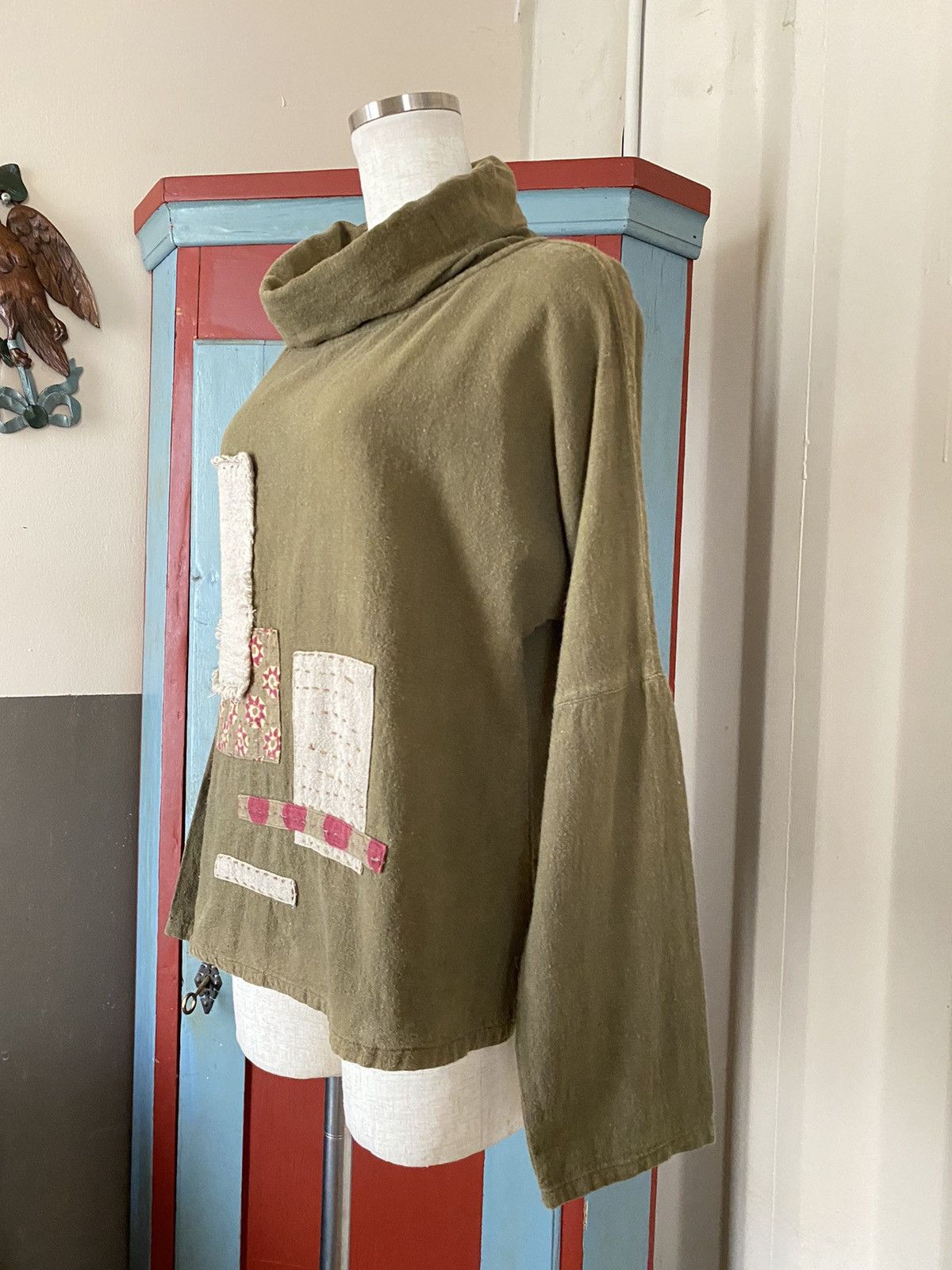 Japanese Brand OIL TYCOON Floral Olive Cotton Shirt with Patchwork Size M / US 6-8 / IT 42-44 - 9 Thumbnail
