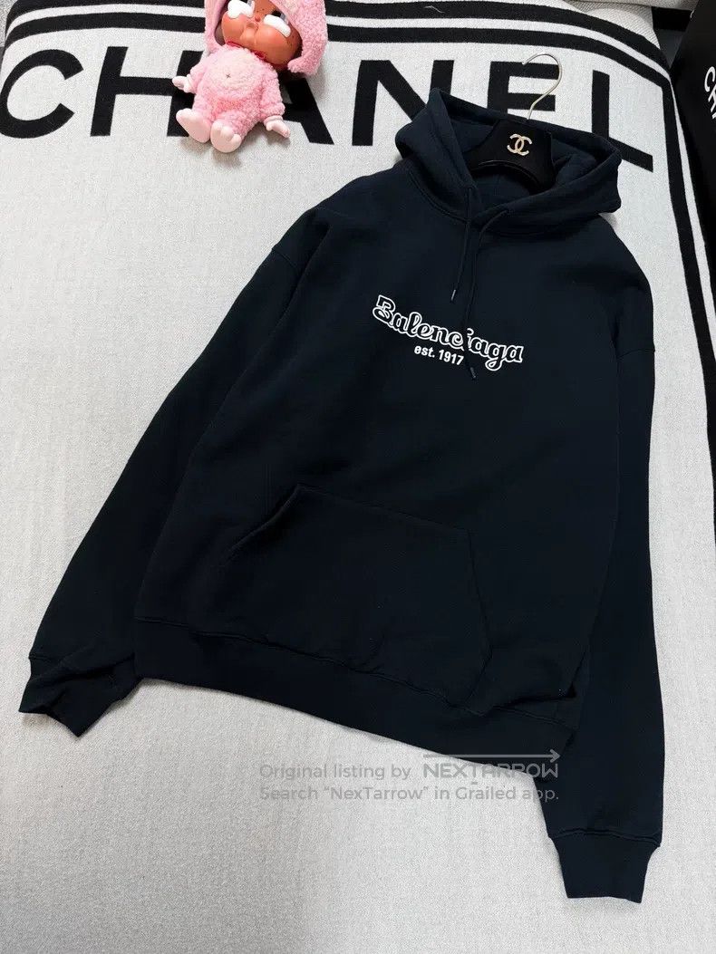 Balenciaga Balenciaga Dark Blue and White Letter Hooded Fleece Hoodie Size US L / EU 52-54 / 3 - 2 Thumbnail