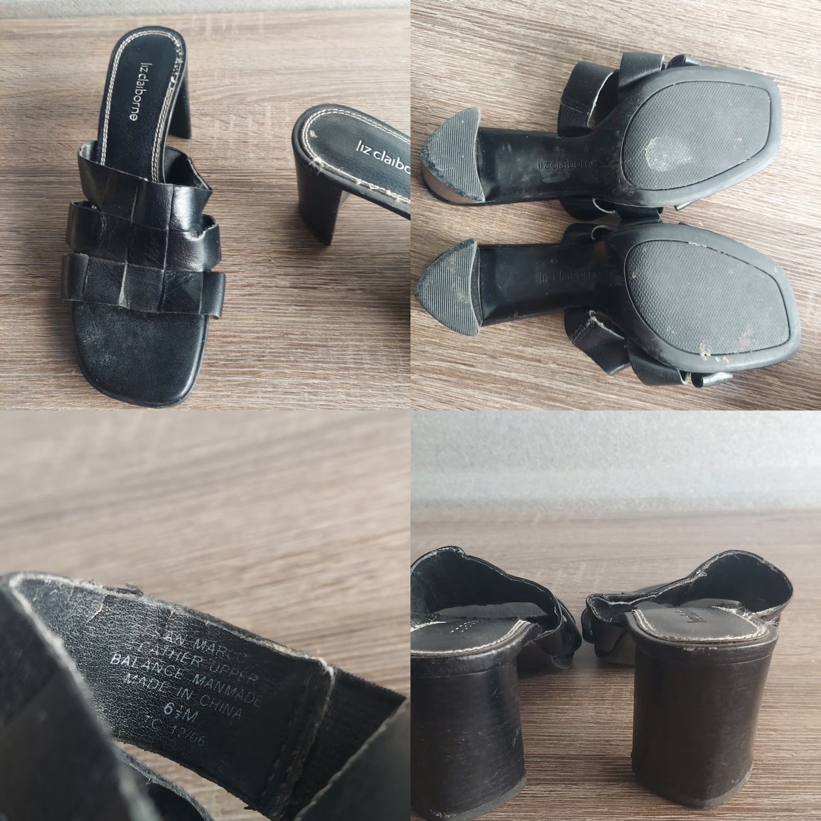 Liz Claiborne Liz Claiborne Women's Black Leather Slides Square Toe Pumps - Size 6.5M Size US 7 / IT 37 - 8 Thumbnail