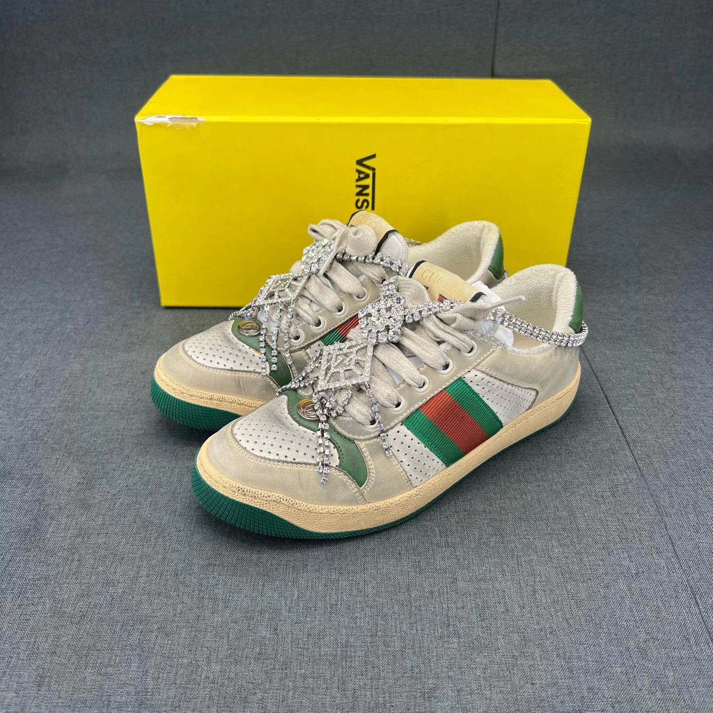 Gucci Gucci Distressed Rhinestone Logo Sneakers 36.5 Size US 6.5 / IT 36.5 - 1 Thumbnail