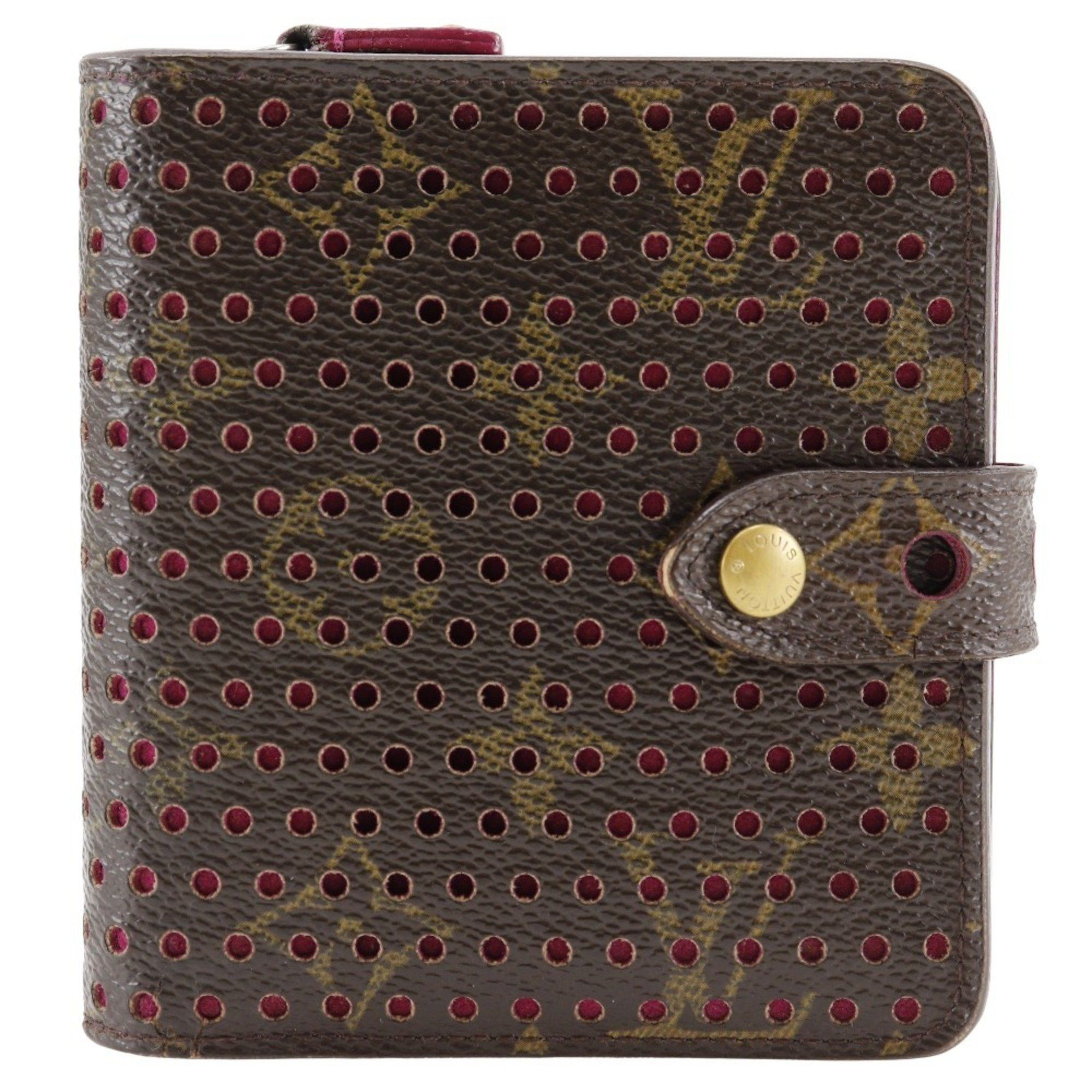 Louis Vuitton Compact zip bifold wallet Monogram Perforated M95188 canvas Fuchsia 2006 Brown/Pink MI0036 Snap button Women's