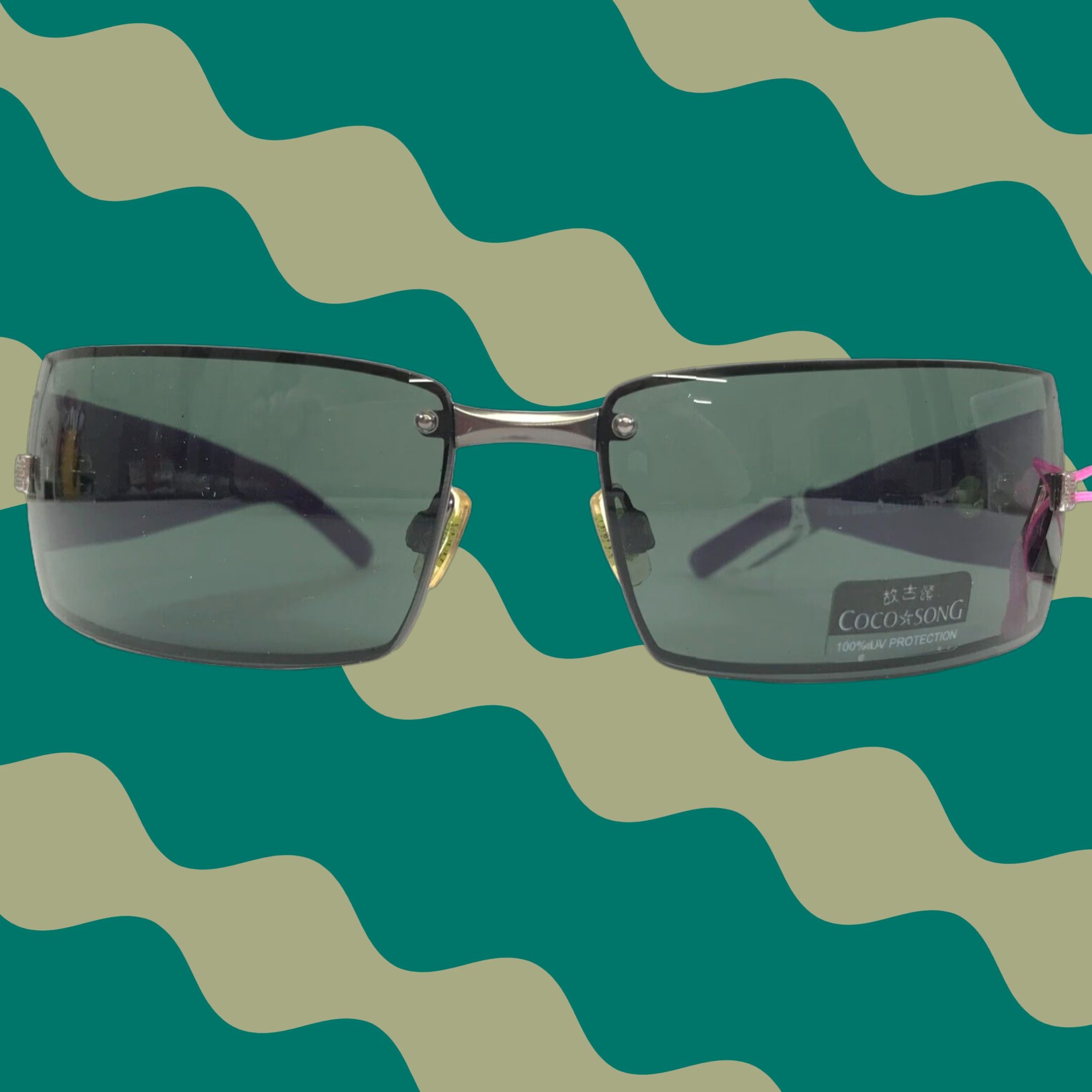 Coco Song Sunglasses METROPOLITAN TRIP Col.3 Wrap Designer UV400 Green Lenses Green Purple Square Multicolor Women