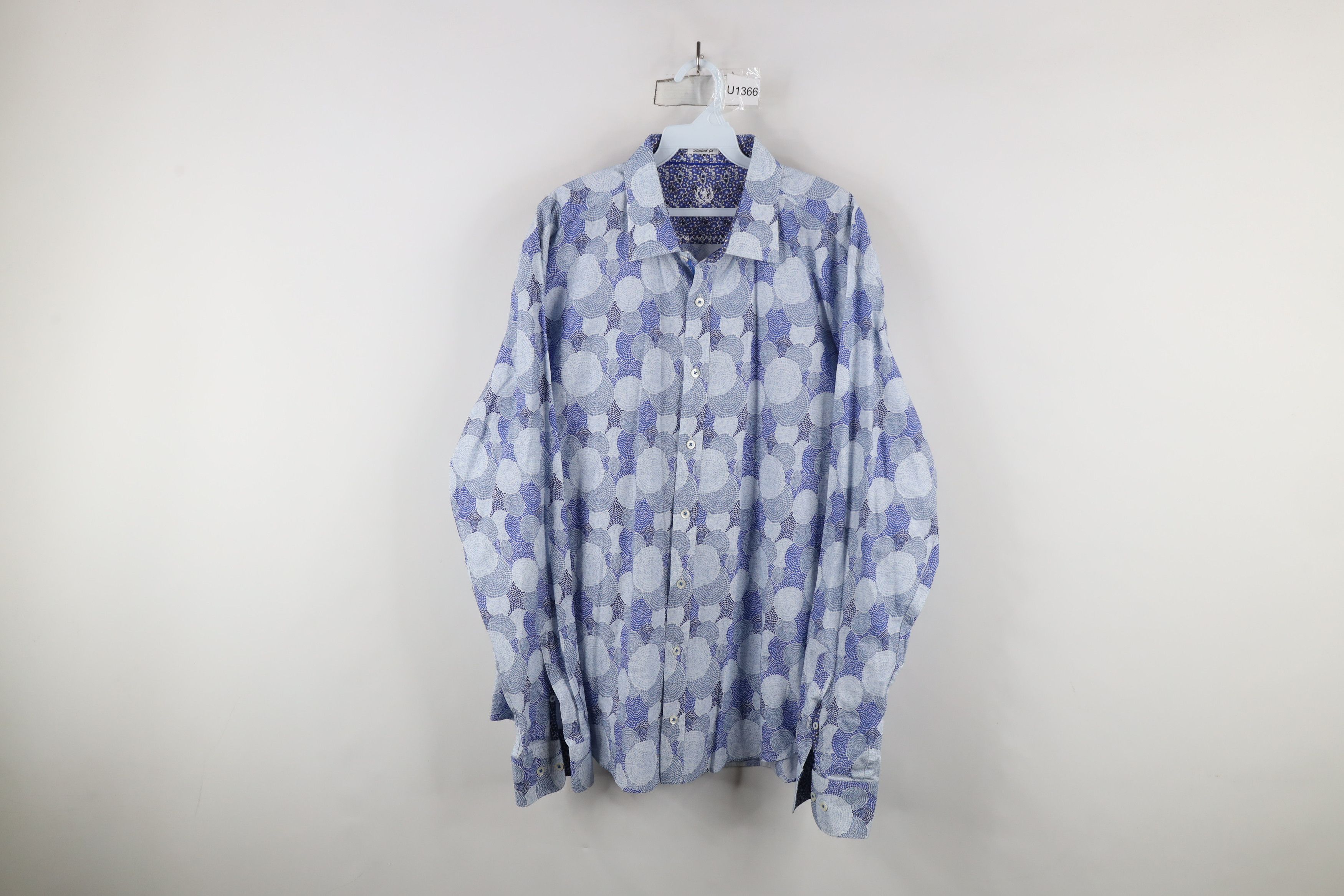 Vintage Bugatchi Uomo Abstract Circle Collared Button Shirt Blue Size US XXL / EU 58 / 5 - 1 Thumbnail