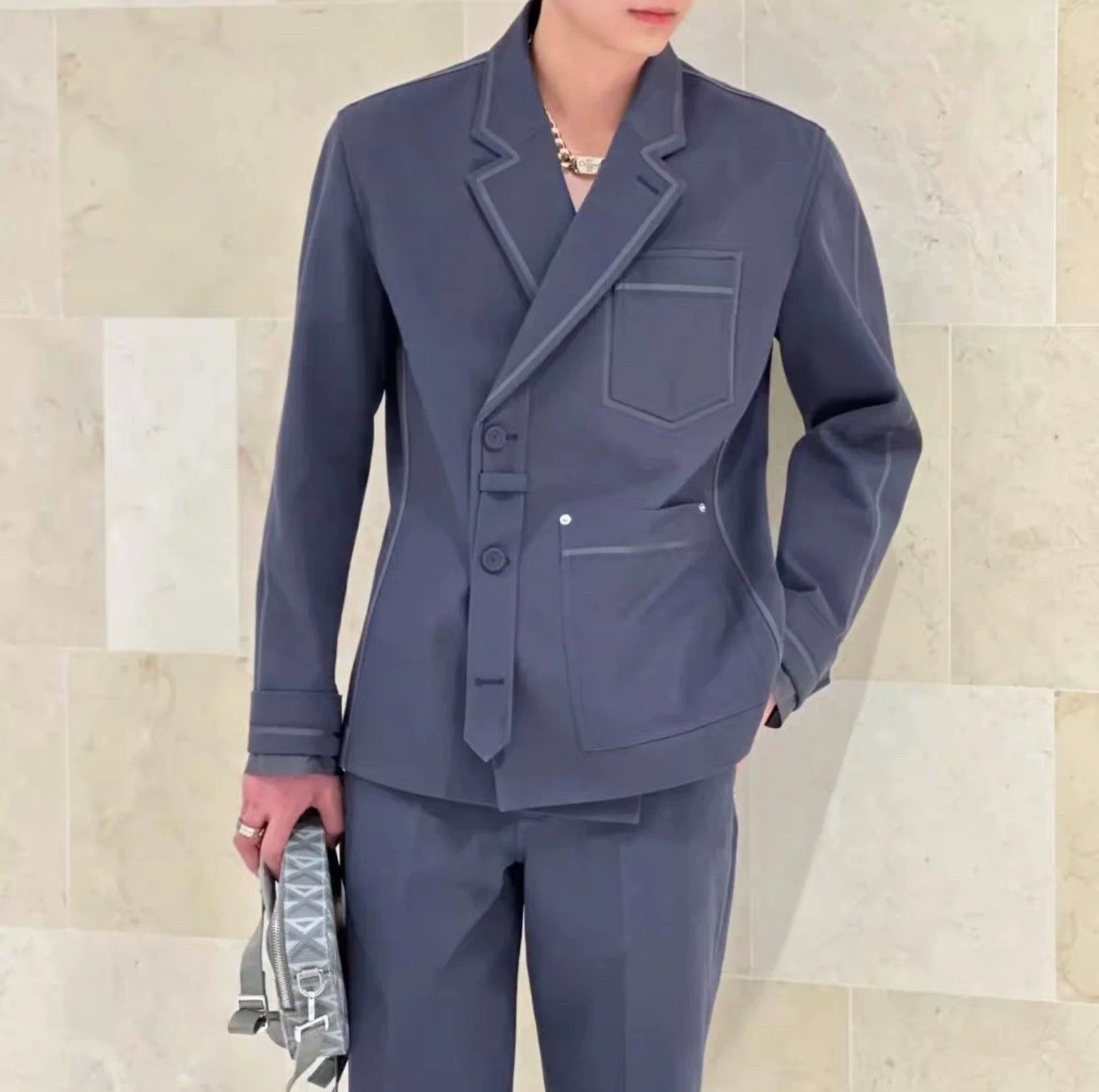 Dior Dior Navy Blue Suit Jacket with Tie Size US M / EU 48-50 / 2 - 7 Thumbnail
