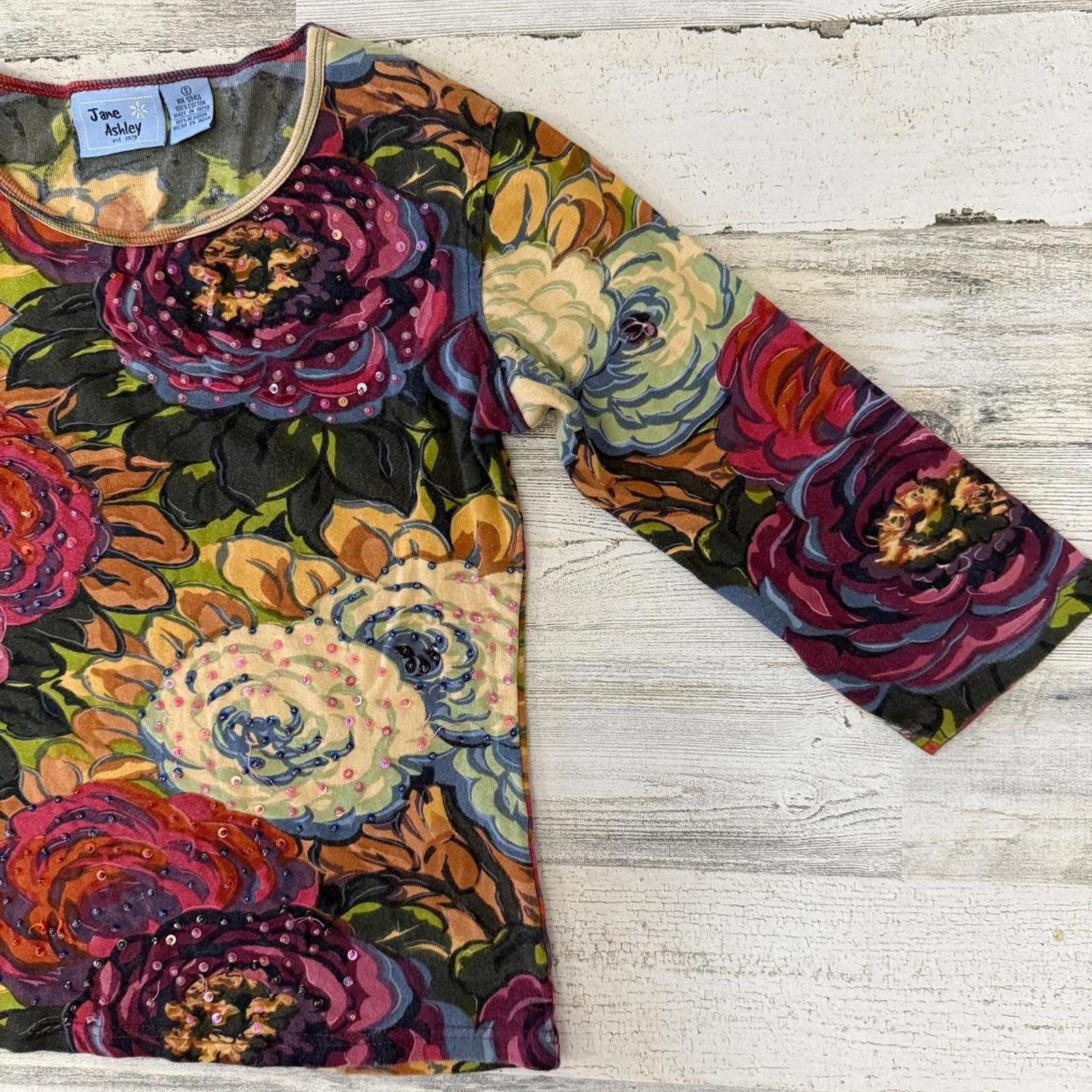 Designer Jane Ashley 90s floral print top with sequins Size S / US 4 / IT 40 - 5 Thumbnail