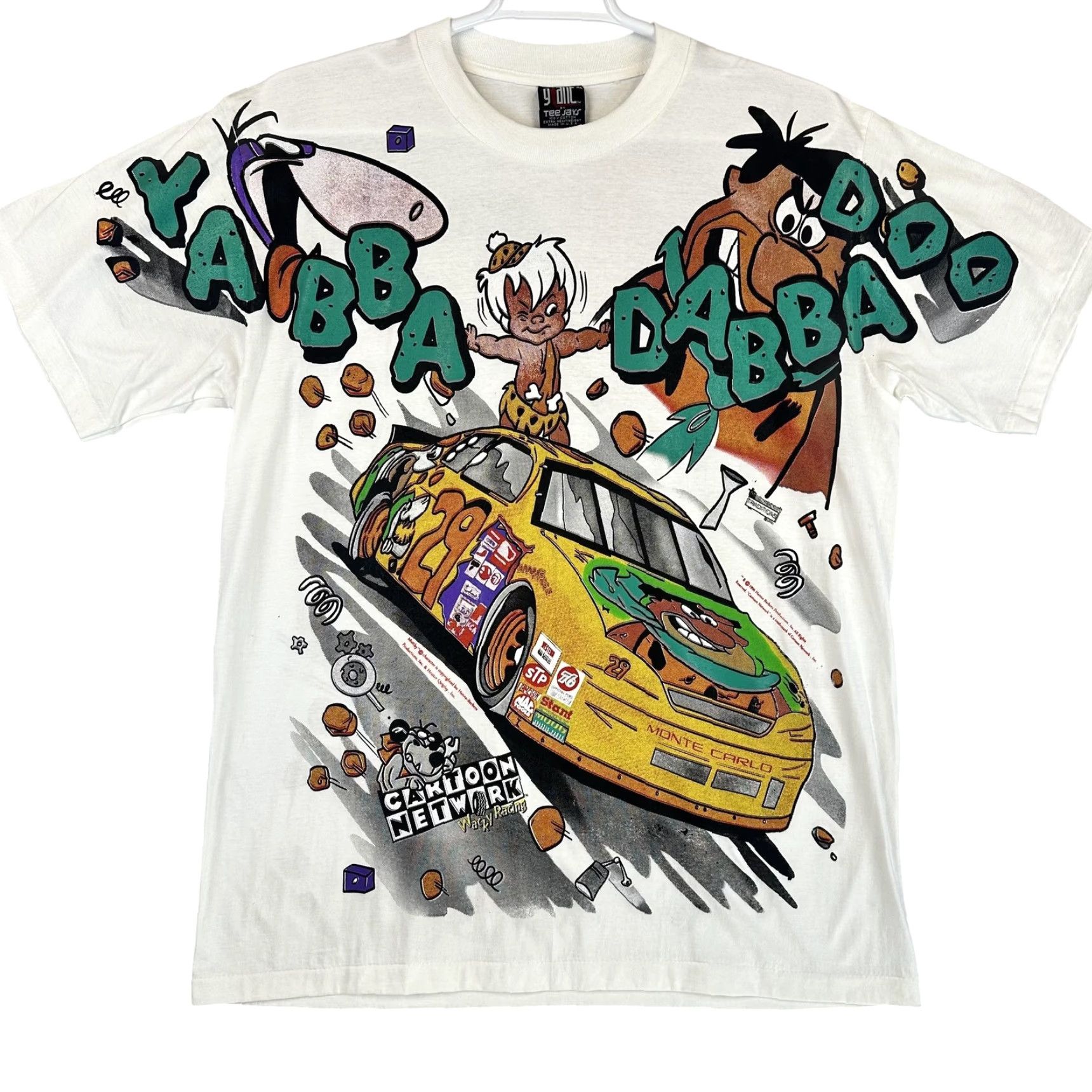 TEE JAYS VINTAGE Flintstones Wacky Races Shirt Mens XL White Cartoon Network Racing 90s Size US XL / EU 56 / 4 - 2 Thumbnail