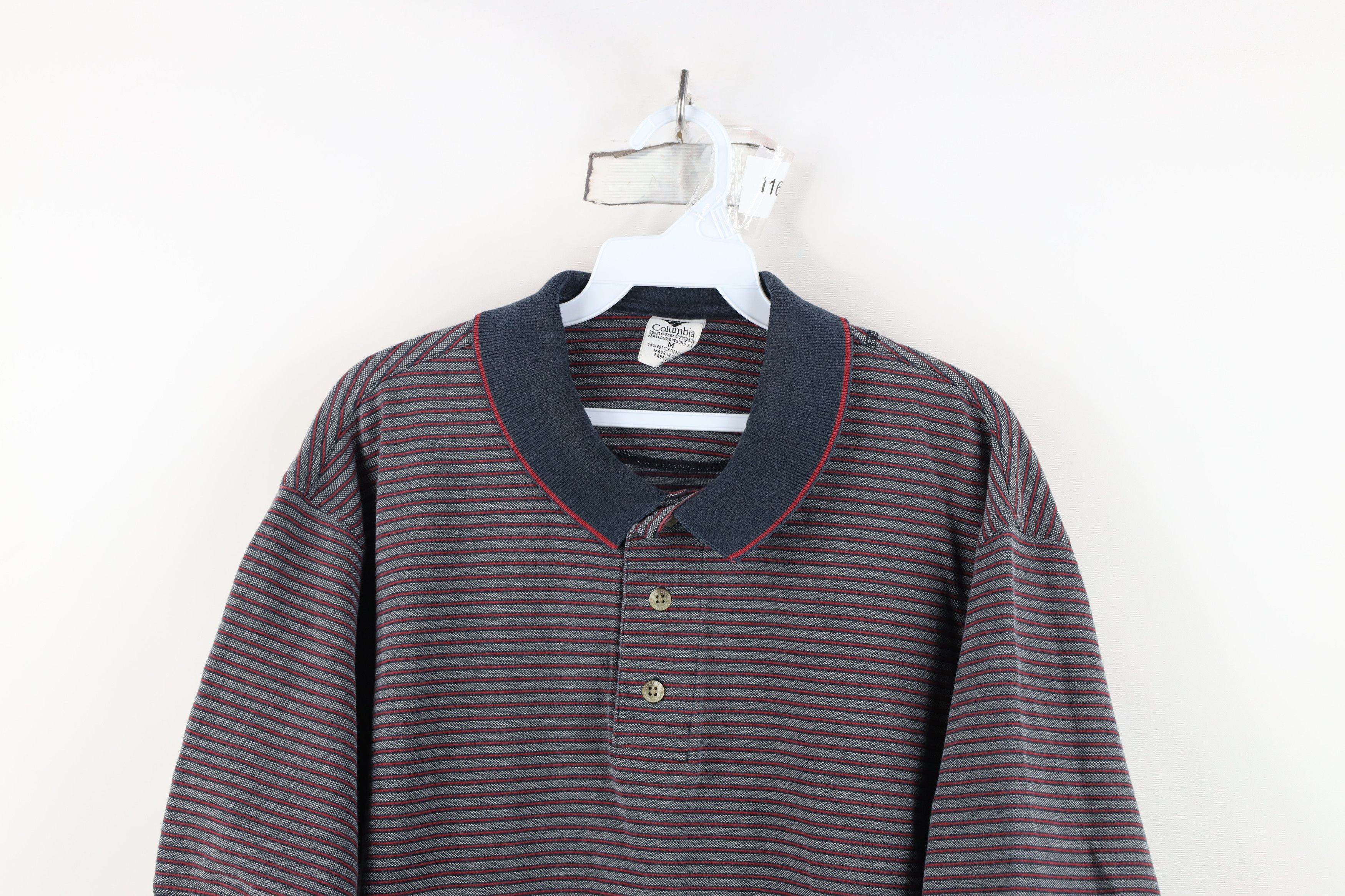 Columbia Vintage 90s Columbia Golf Spell Out Striped Knit Polo Shirt Size US M / EU 48-50 / 2 - 2 Thumbnail