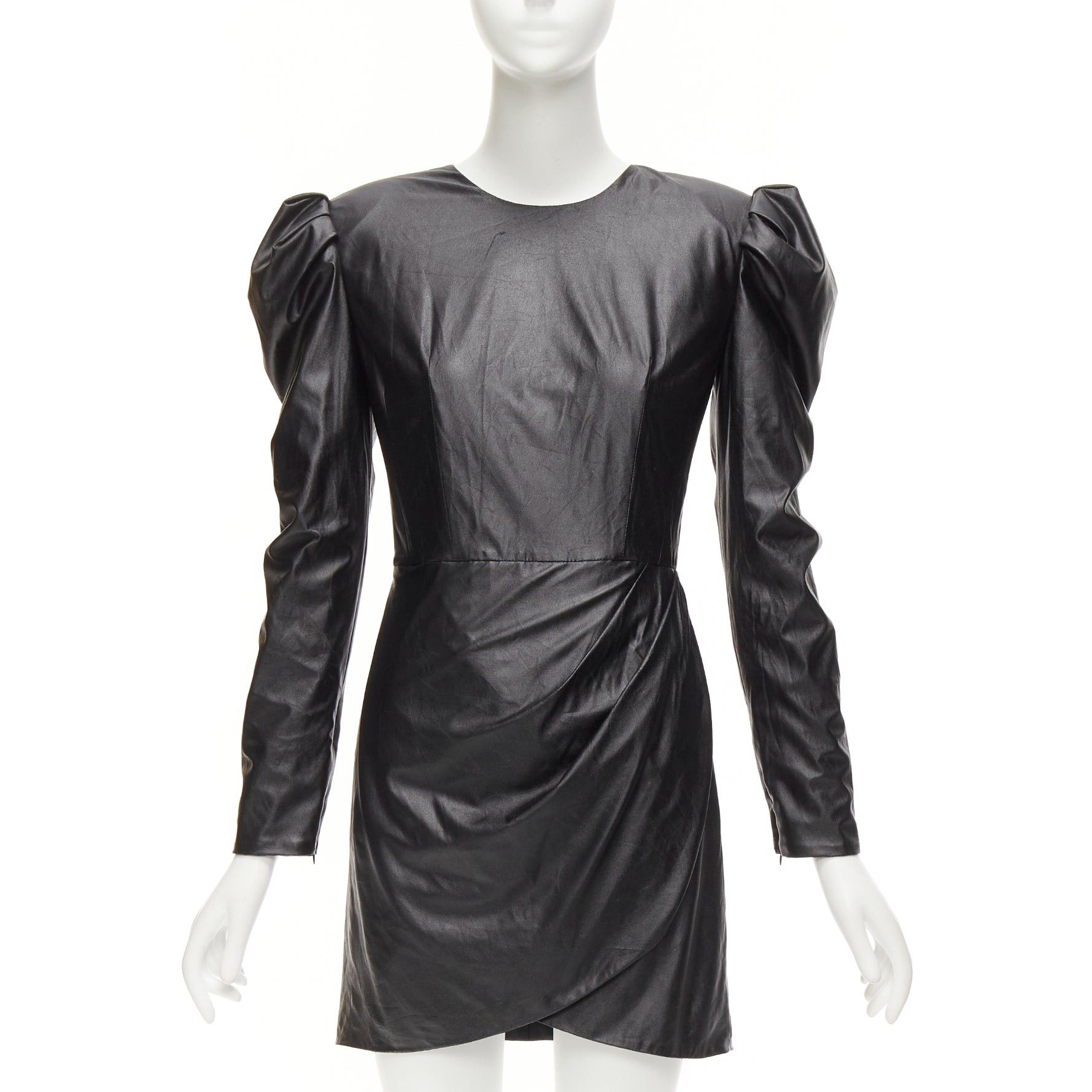 Other BRONX & BANCO black coated fabric puff shoulder drape skirt mini dress XS Size S / US 4 / IT 40 - 1 Thumbnail