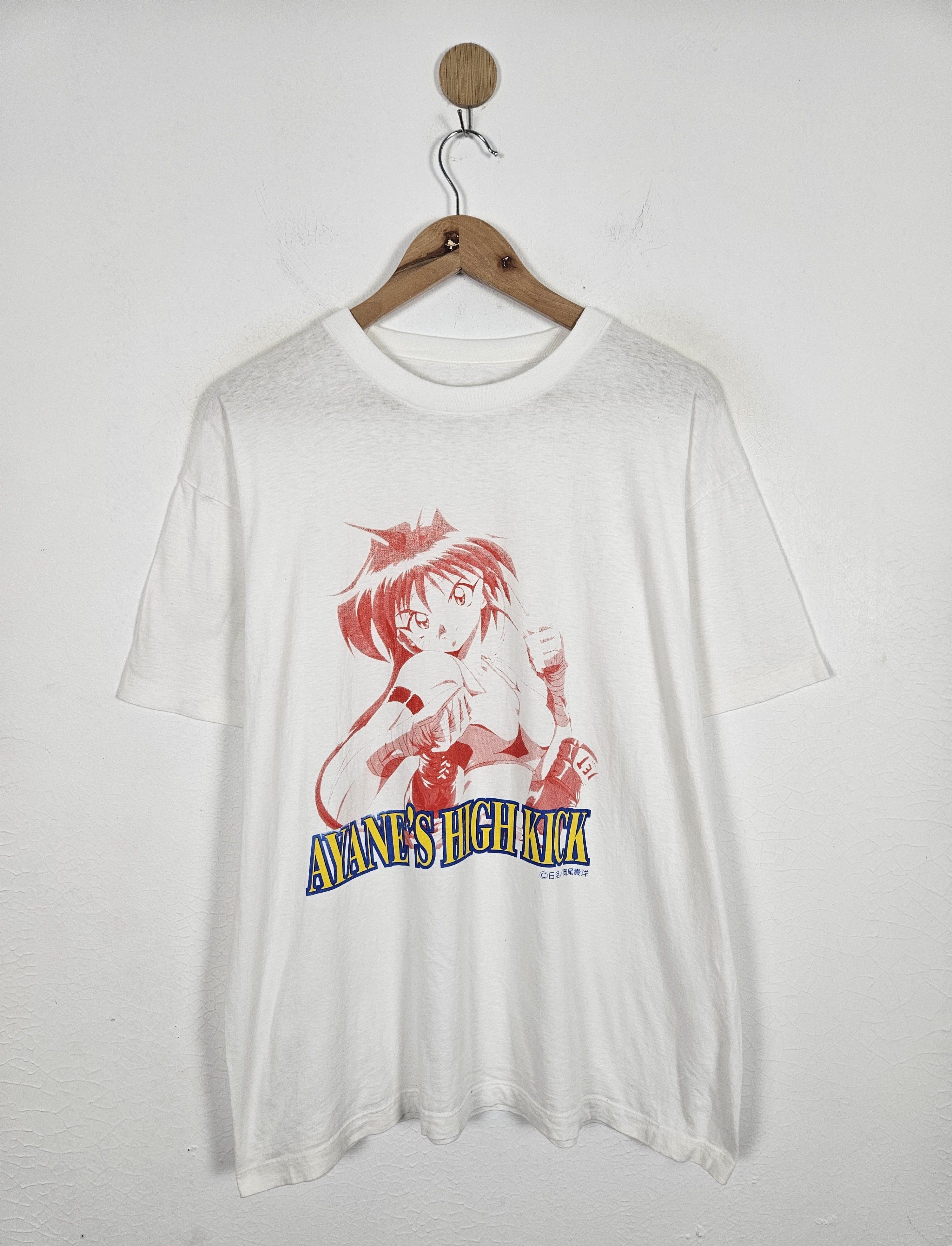 image of Anima x Avant Garde Ayane's High Kick Anime Manga Shirt in White, Men's (Size Large)
