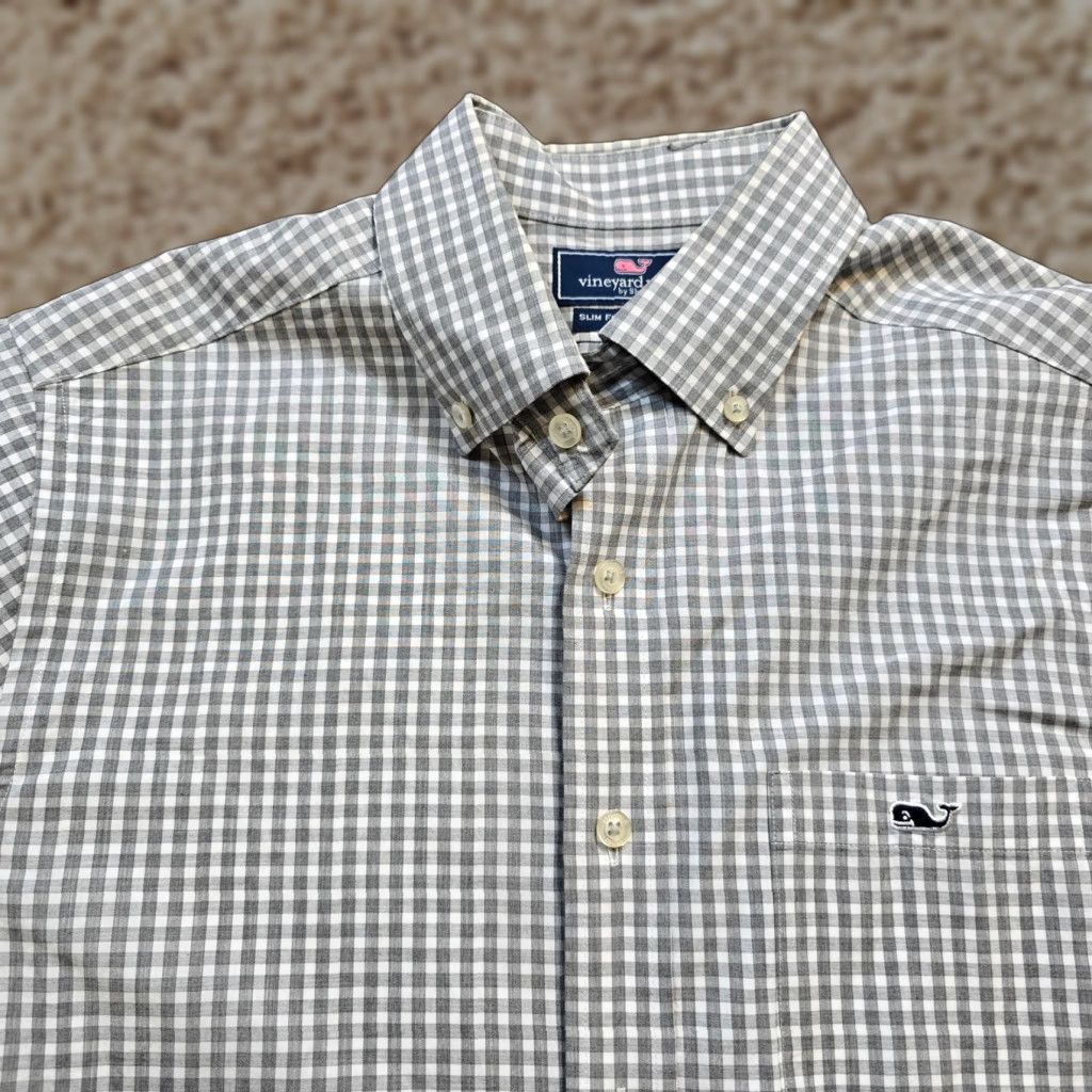 Vineyard Vines Vineyard Vines Shirt Mens Small Gray Gingham Plaid Slim Fit Tucker Career Preppy Shirt - Button-Down, Long Sleeve, Cotton, Gray, Slim, Regular, Mens Size US S / EU 44-46 / 1 - 1 Thumbnail