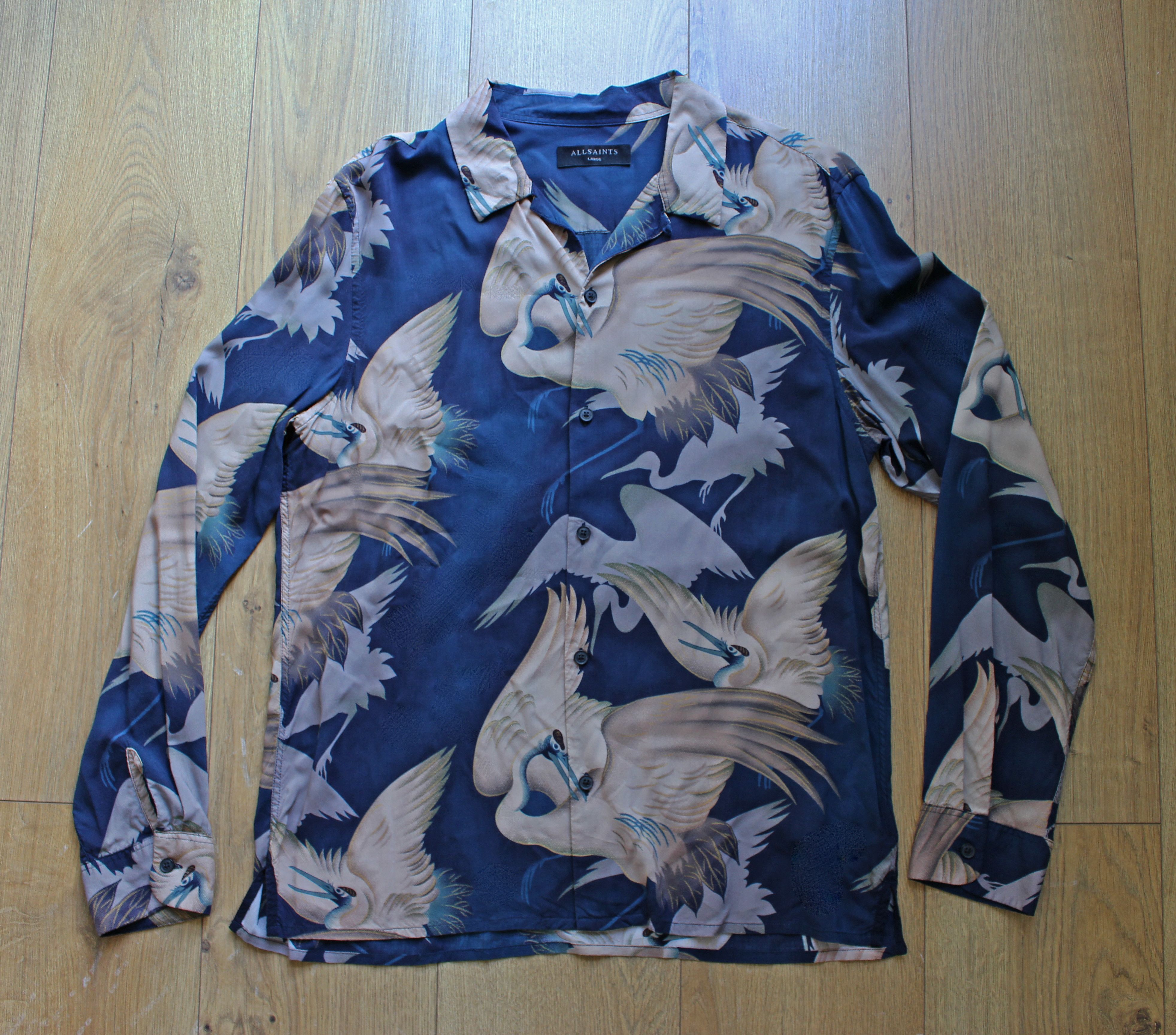 Allsaints FREE SHIPPING!! - 'Wader' Crane print viscose shirt Size US L / EU 52-54 / 3 - 2 Thumbnail