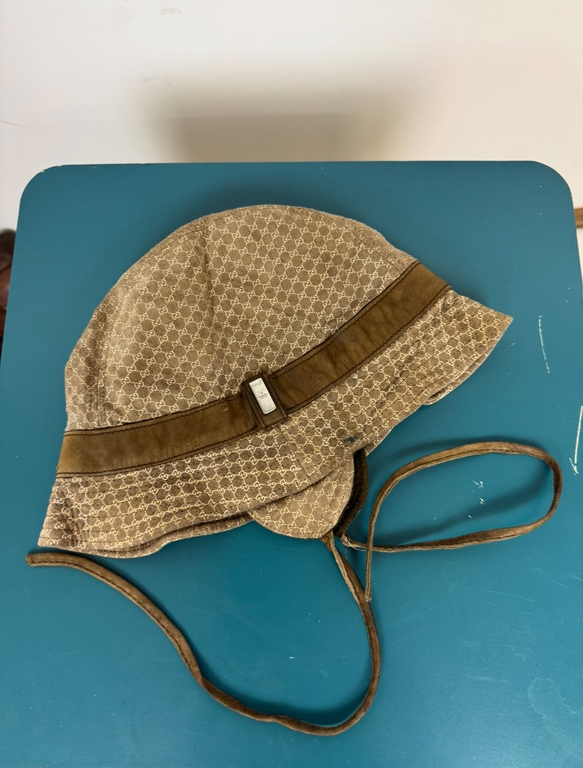 Gucci Vintage Monogram Bucket Hat Leather Size M Kids