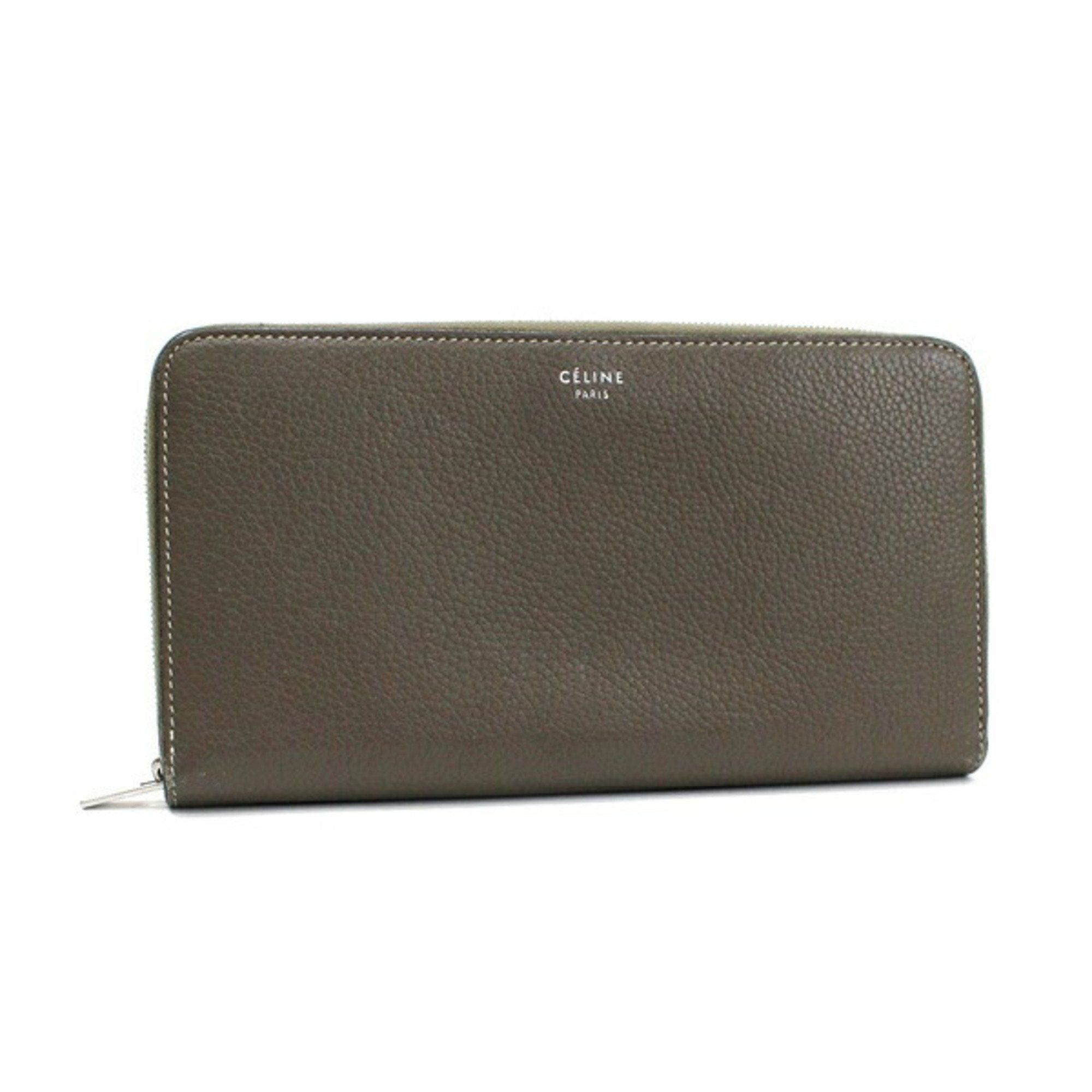 image of Celine Large Zip Wallet Multi-Function Leather Bicolor Women's Men's in Grey