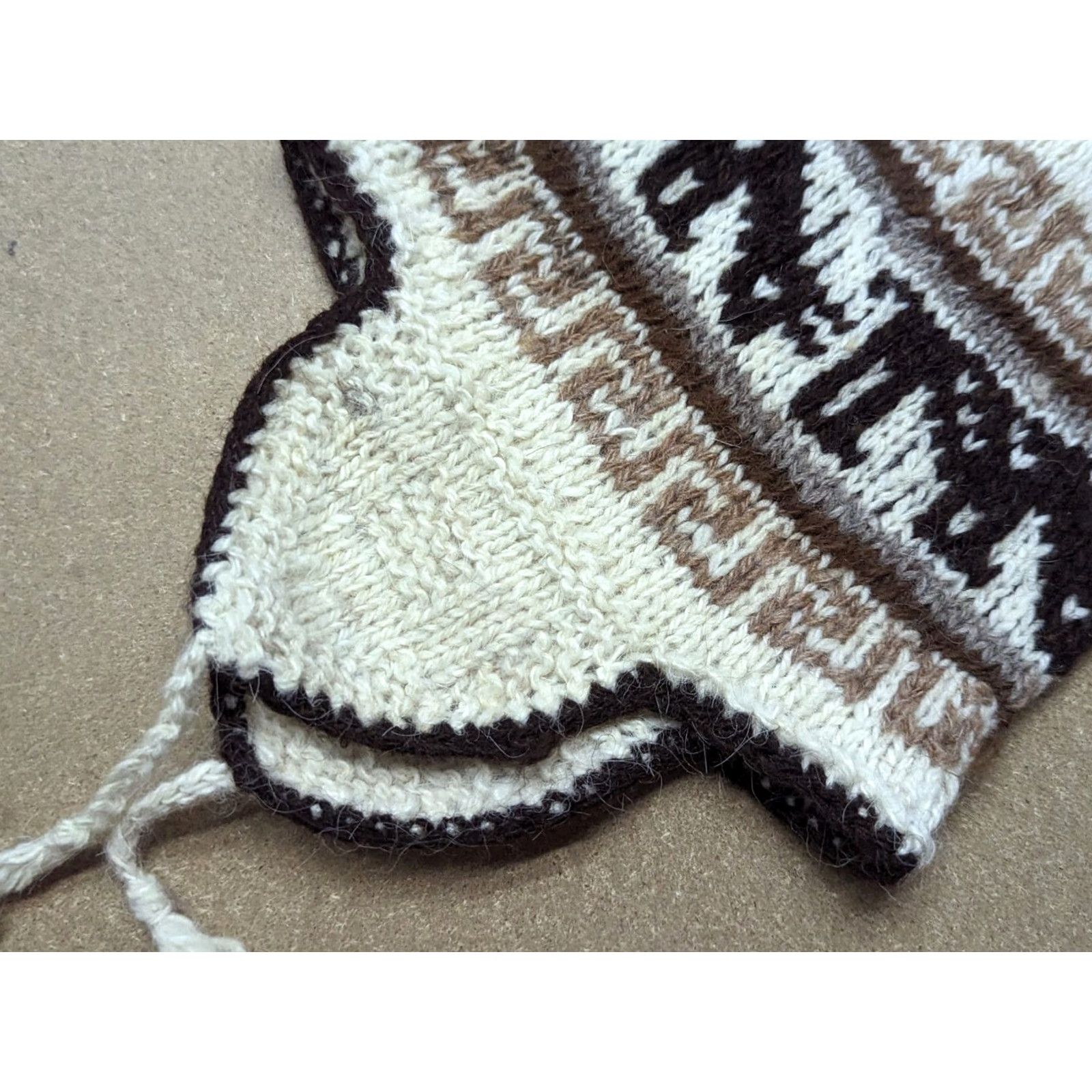 Vintage Handmade Alpaca Wool Beanie Hat One Size Striped Ear Flap Chin Strap Knit Unisex Adults Knitted Size ONE SIZE - 3 Thumbnail