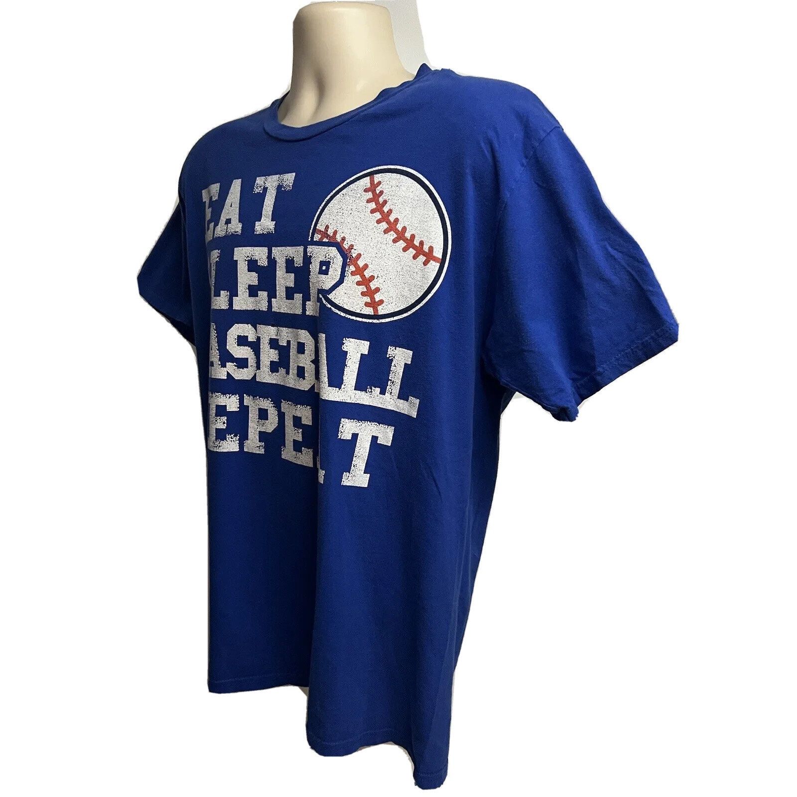 Vintage Vintage Blue Graphic T-Shirt Large Eat Sleep Baseball Repeat Size US L / EU 52-54 / 3 - 2 Thumbnail
