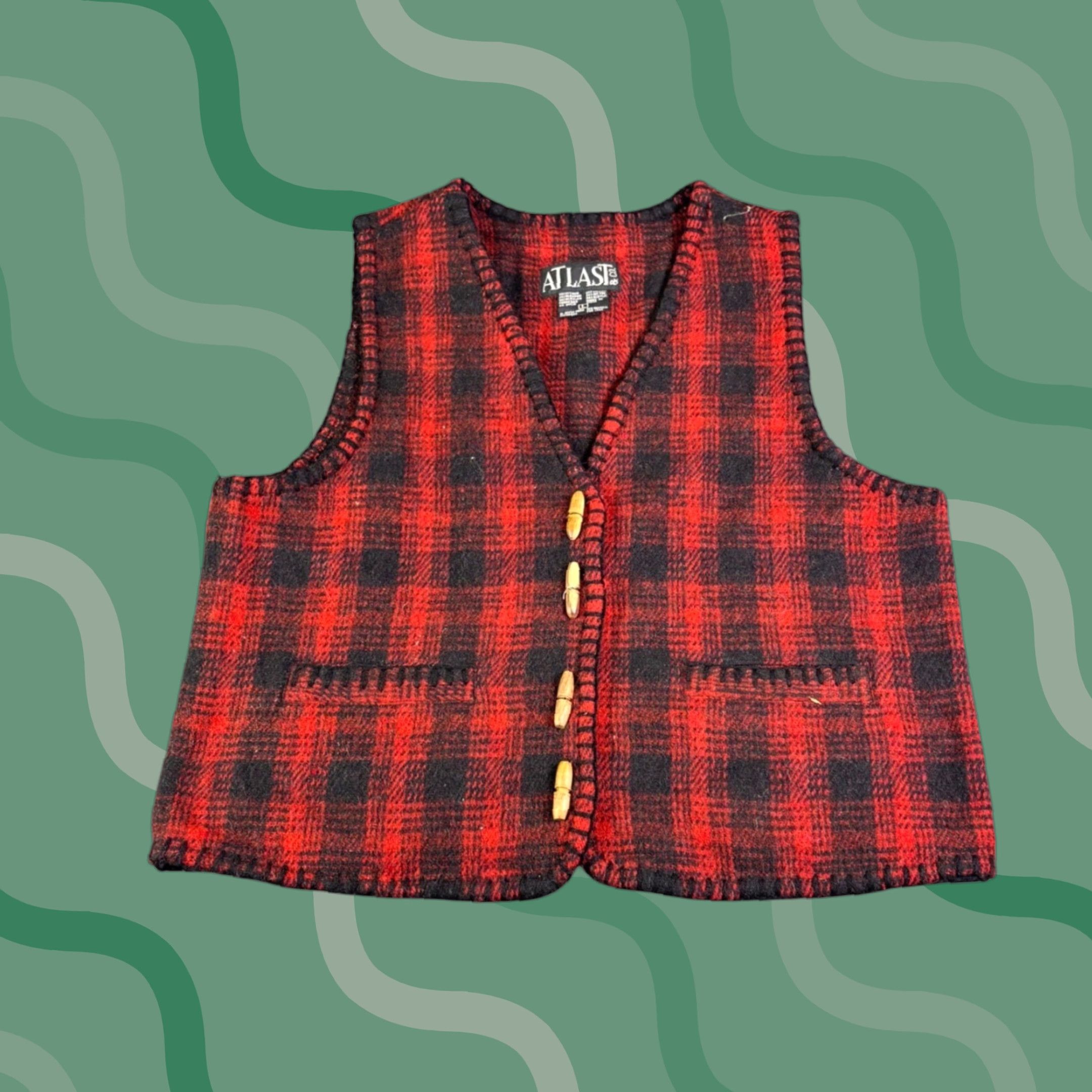 At Last & Co At Last & Co Vest Red Black Buffalo Plaid Wool Blend Button V-Neck Sleeveless L Women Vintage Casual Size L / US 10 / IT 46 - 1 Thumbnail