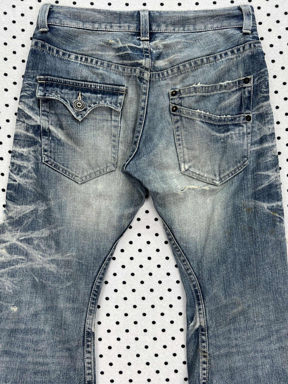 Japanese Brand Rattle Trap Crazy Trashed & Destroyed Flare Denim Size US 32 / EU 48 - 4 Thumbnail