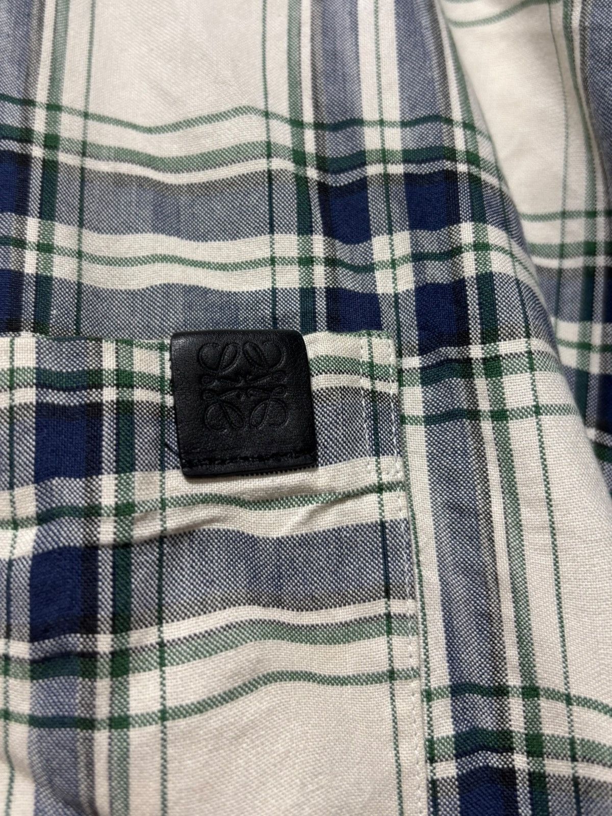 Loewe LOEWE Casual Patchwork Shirt SZ 43 Beige Leather Pocket Logo Size US XL / EU 56 / 4 - 2 Thumbnail