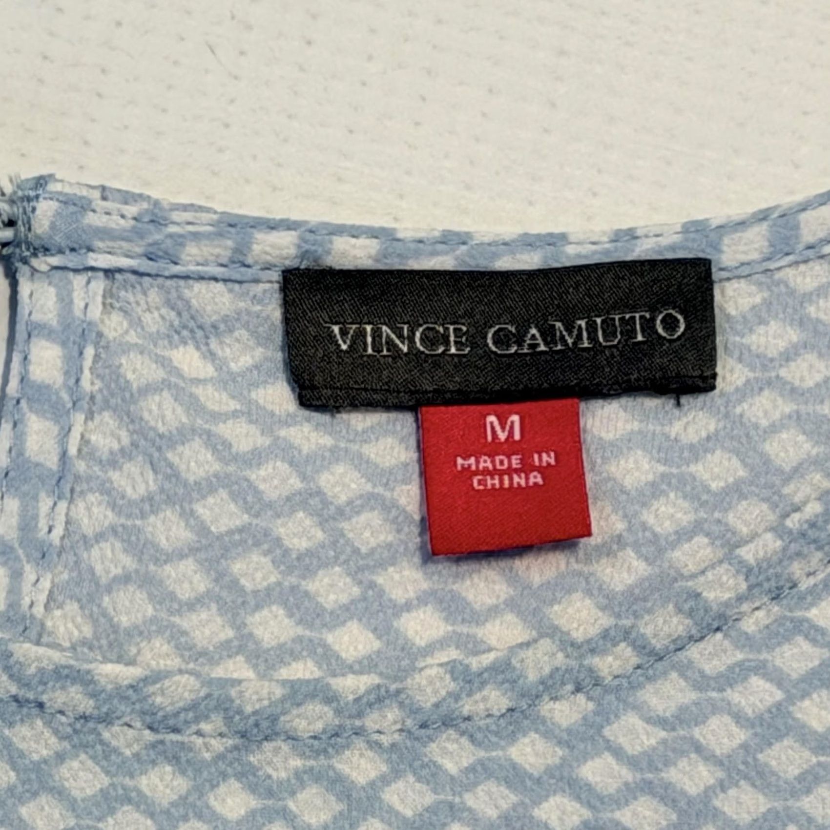 Vince Camuto Vince Camuto Blouse Womens Medium Blue Geometric Puff Sleeve Top Size M / US 6-8 / IT 42-44 - 4 Thumbnail
