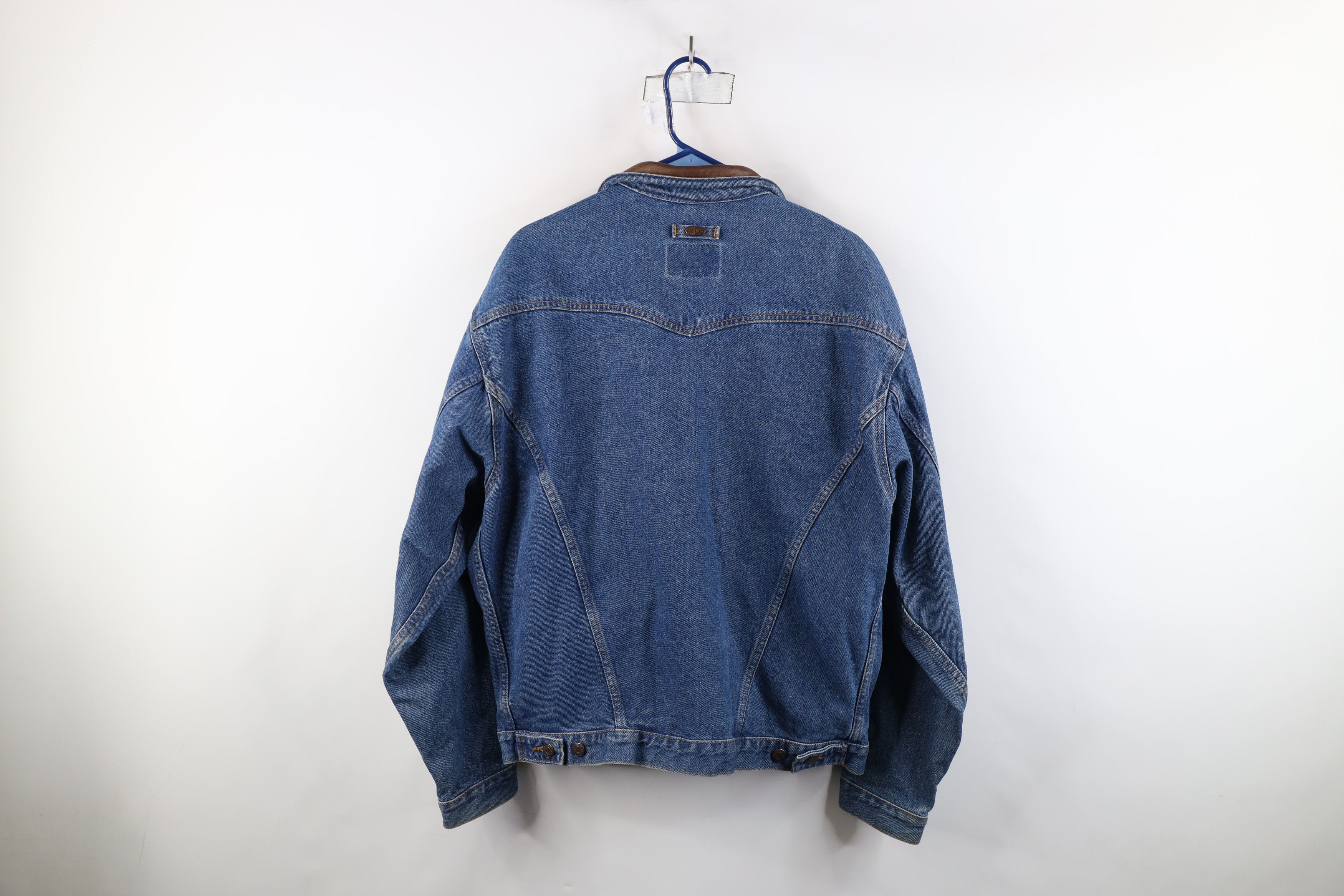 Vintage Vintage 90s Streetwear Leather Collar Denim Trucker Jacket Size US L / EU 52-54 / 3 - 14 Thumbnail