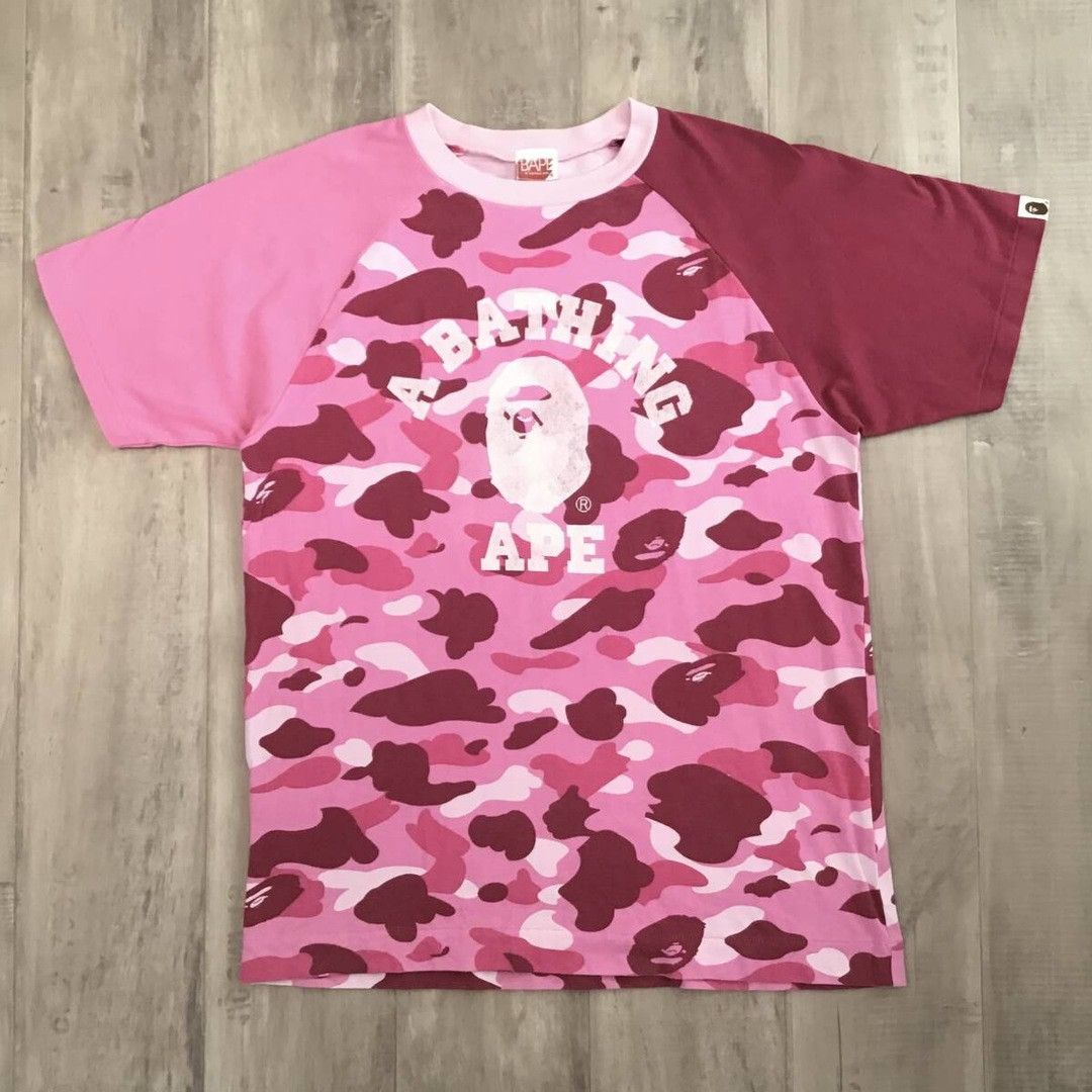 BAPE Pink camo crazy college logo T-shirt a bathing ape NIGO