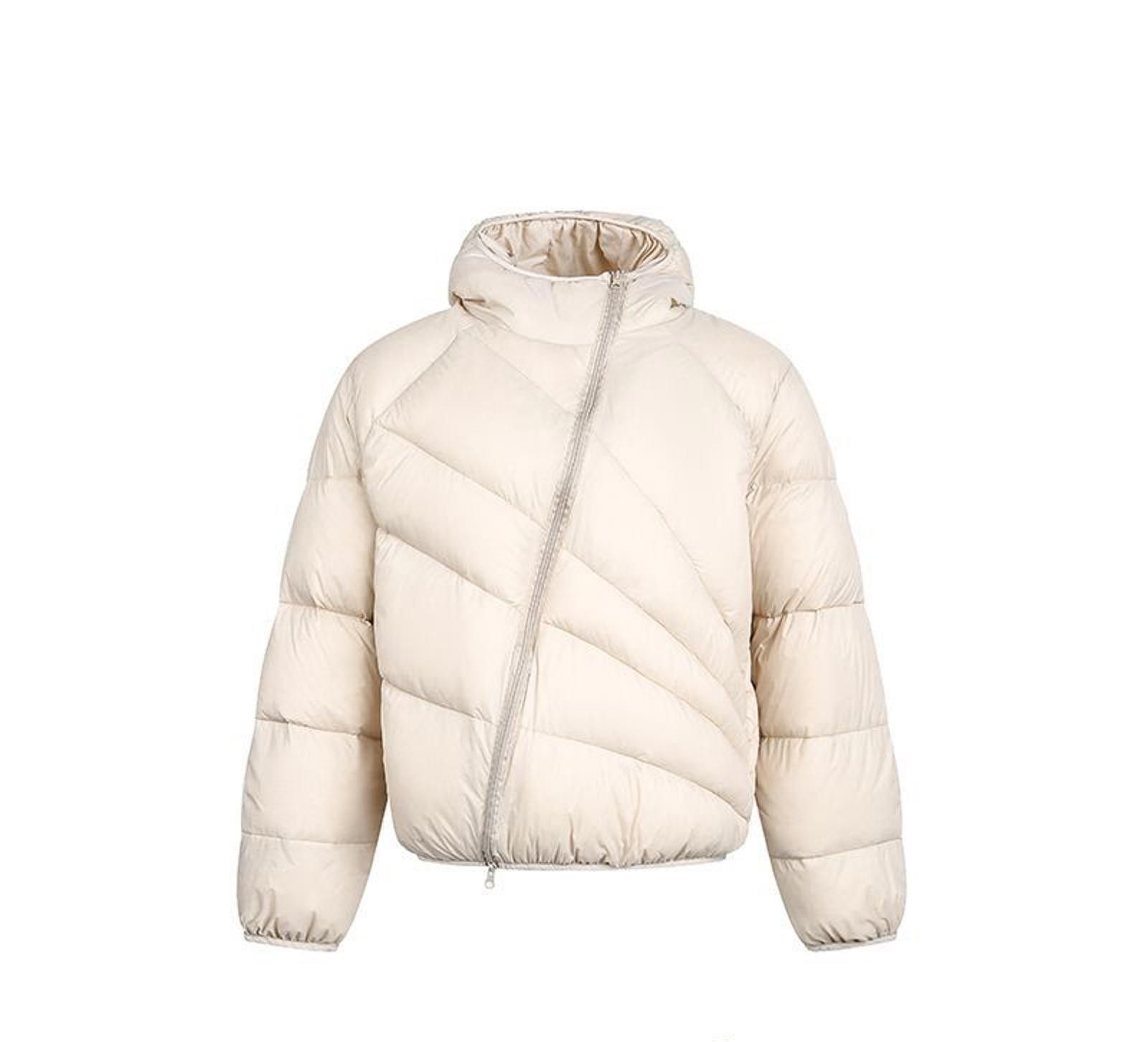 Japanese Brand Beige Asymmetrical Zip Puffer Jacket, Quilted Outerwear Size US M / EU 48-50 / 2 - 1 Thumbnail