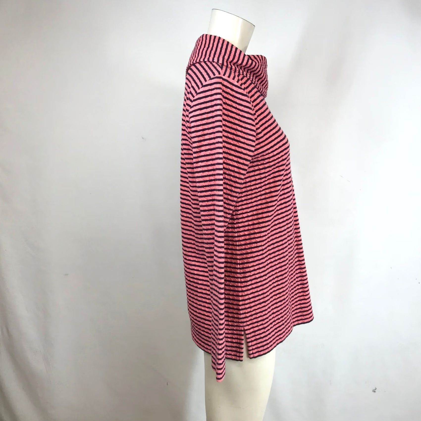 Talbots Talbots Womens Pink Navy Striped Textured Funnel Neck Button Top Size S Size S / US 4 / IT 40 - 4 Thumbnail