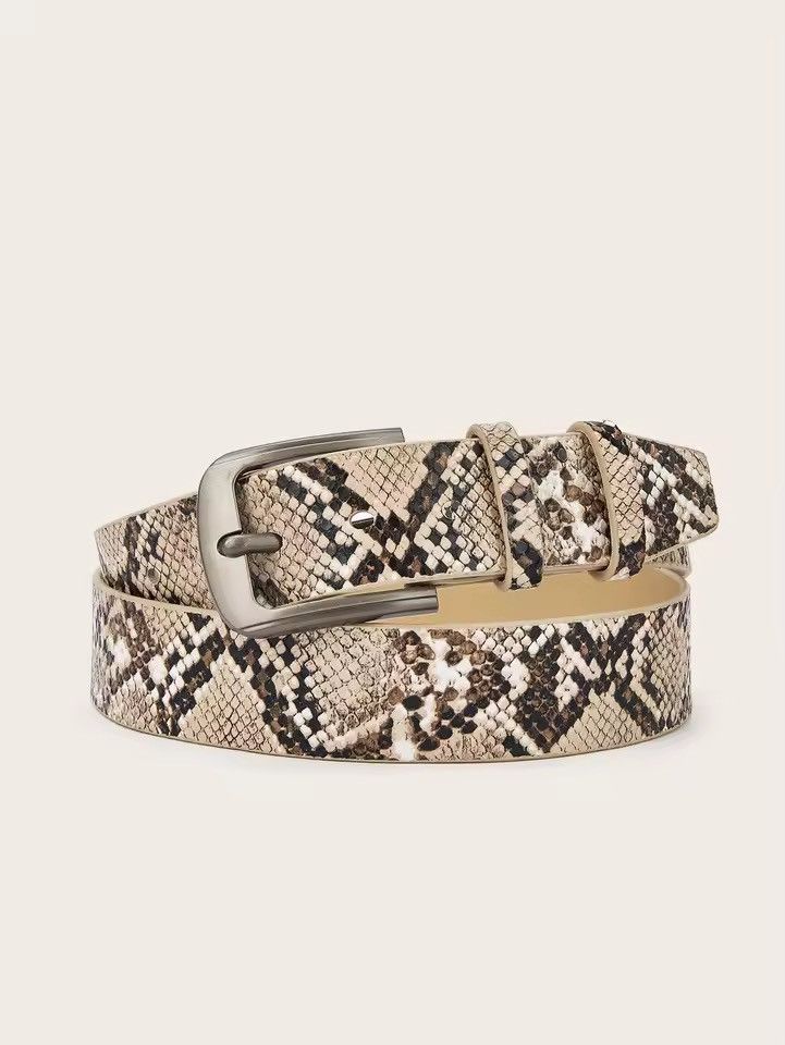 Japanese Brand 112 cm Snakeskin Print Faux Leather Belt - Brown/Beige Size ONE SIZE - 2 Thumbnail