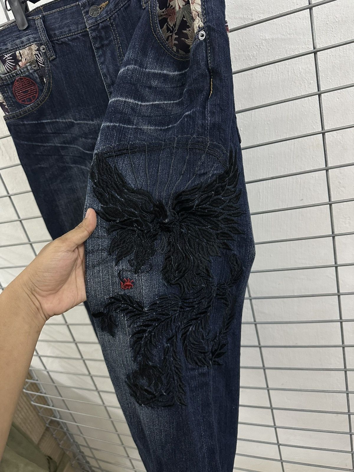 Karakuri Tamashii Karakuri Tamashi Buden Embroidery Eagle Sukajan Jeans Size US 33 - 8 Thumbnail