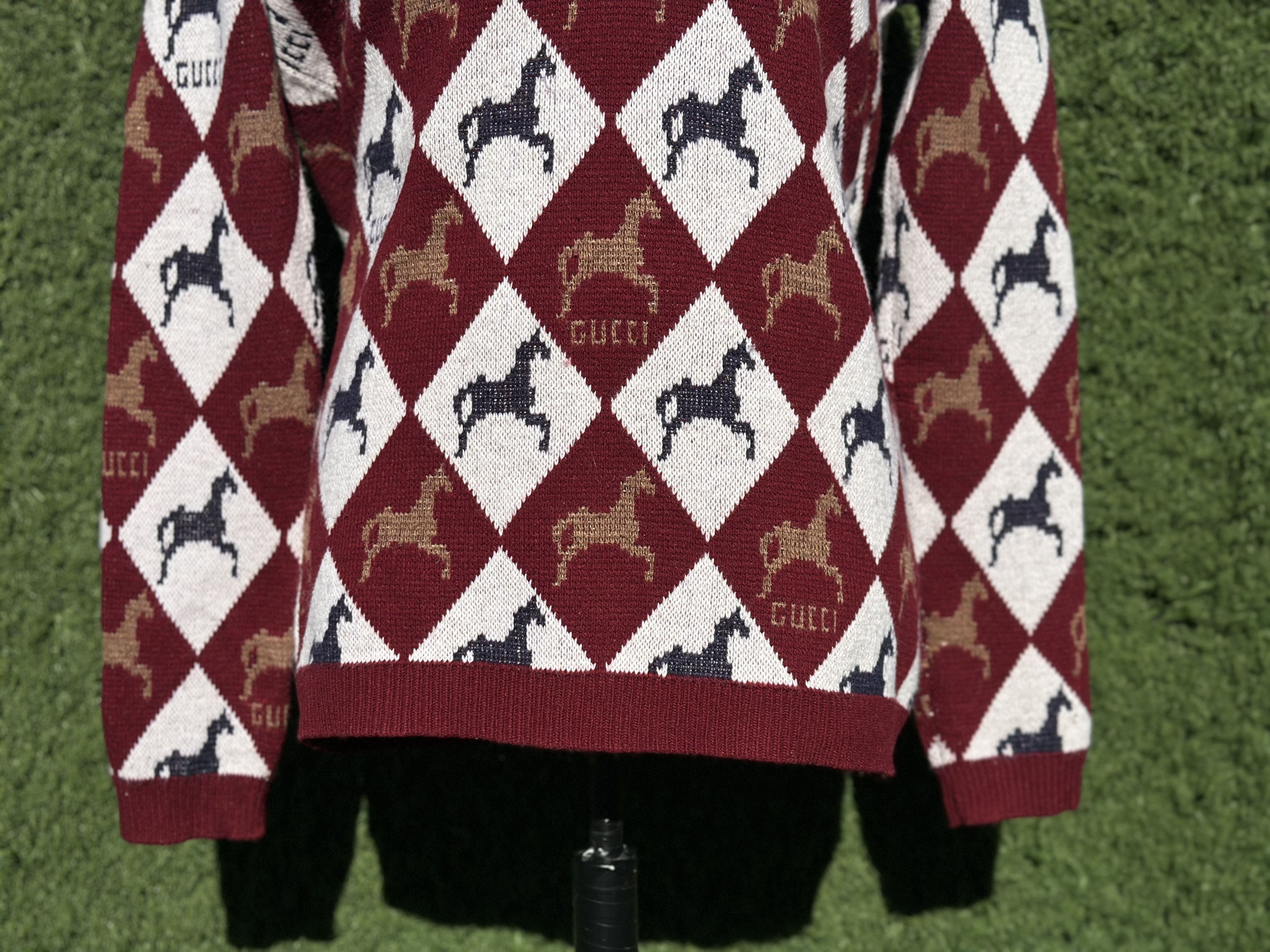 Gucci Rare Gucci Horsebit Argyle Wool Sweater V-Neck Italy Size S Size US S / EU 44-46 / 1 - 4 Thumbnail